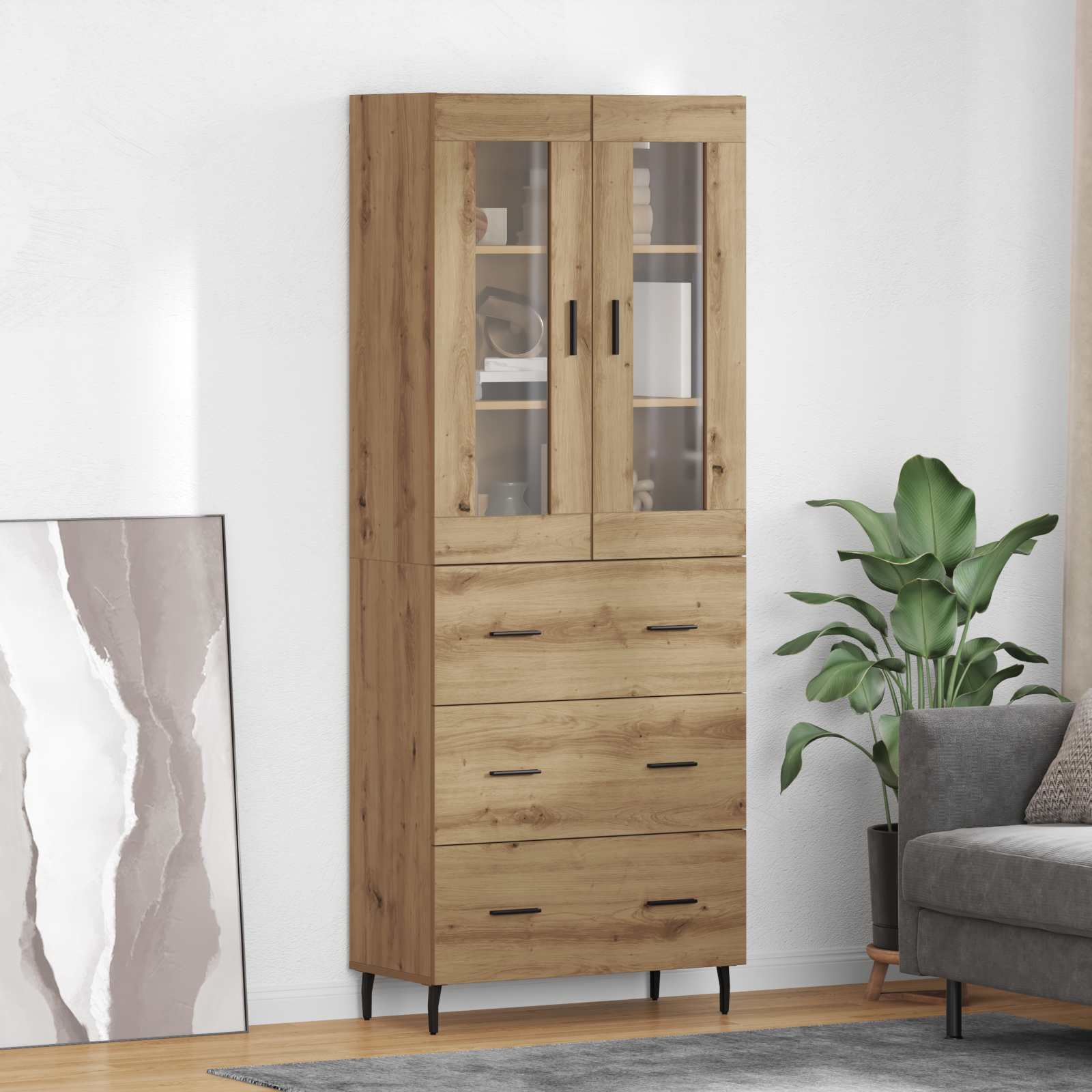 Haut Armoire 2 pcs Chêne artisanal Bois Aggloméré et Verre - XIOS