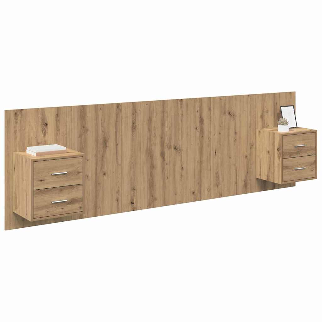 Tête de lit avec armoire 3 pcs Chêne artisanal