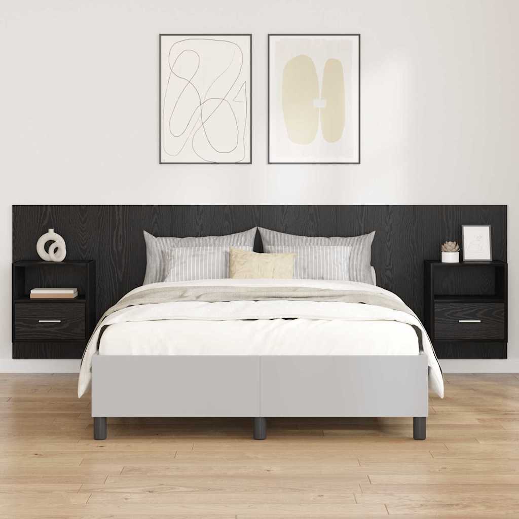 Tête de lit avec armoire 3 pc Chêne noir Bois d'ingénierie