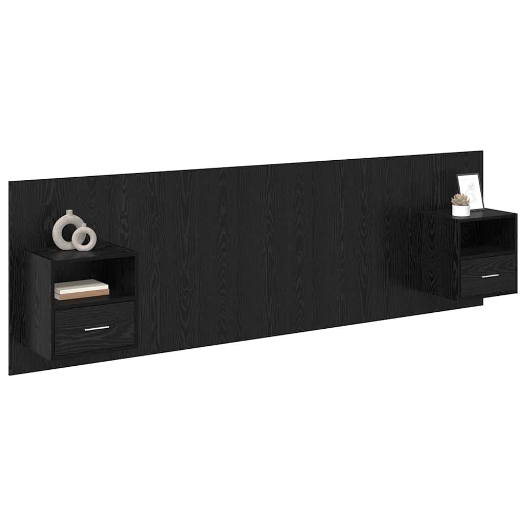 Tête de lit avec armoire 3 pc Chêne noir Bois d'ingénierie
