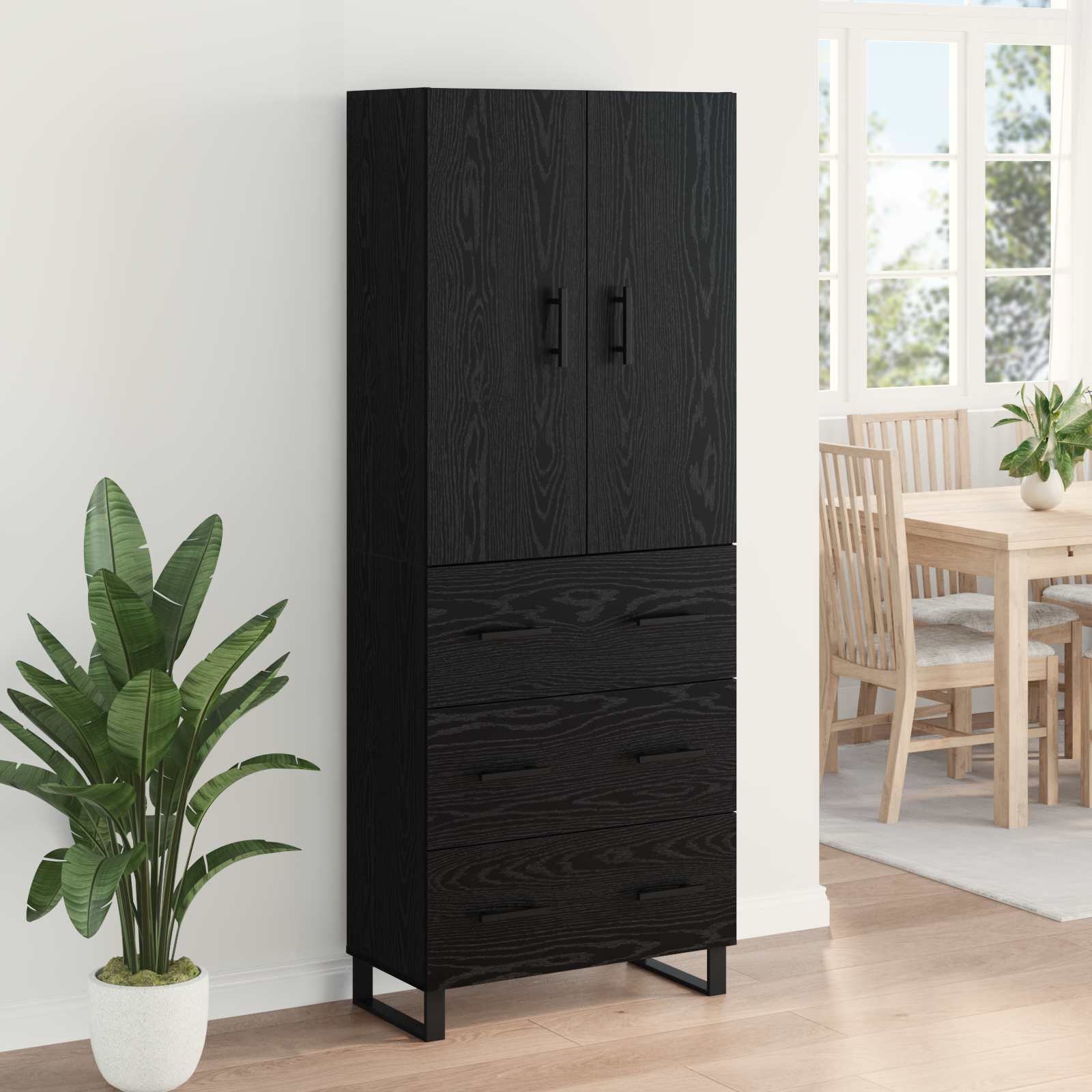 Haut Armoire 2 pcs Chêne noir Bois Aggloméré et Verre - XIOS