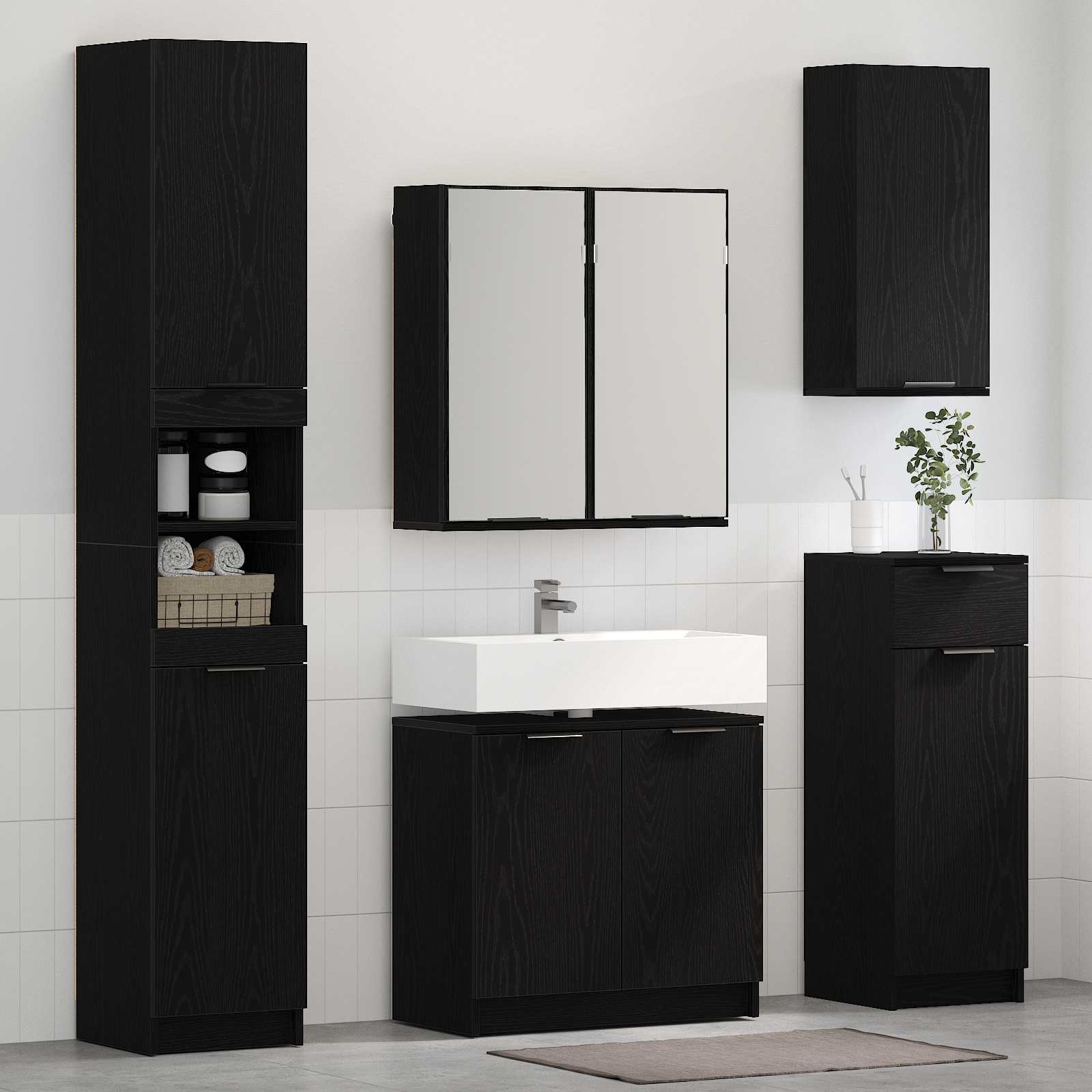 Ensemble de mobilier de salle de bain 4 pc Chêne noir - XIOS
