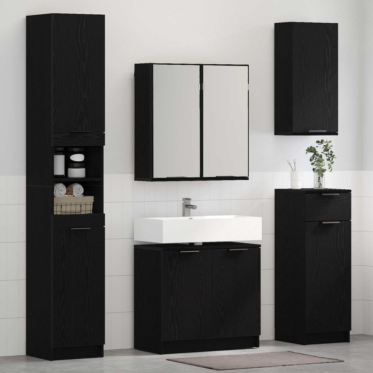Ensemble de mobilier de salle de bain 4 pc Chêne noir