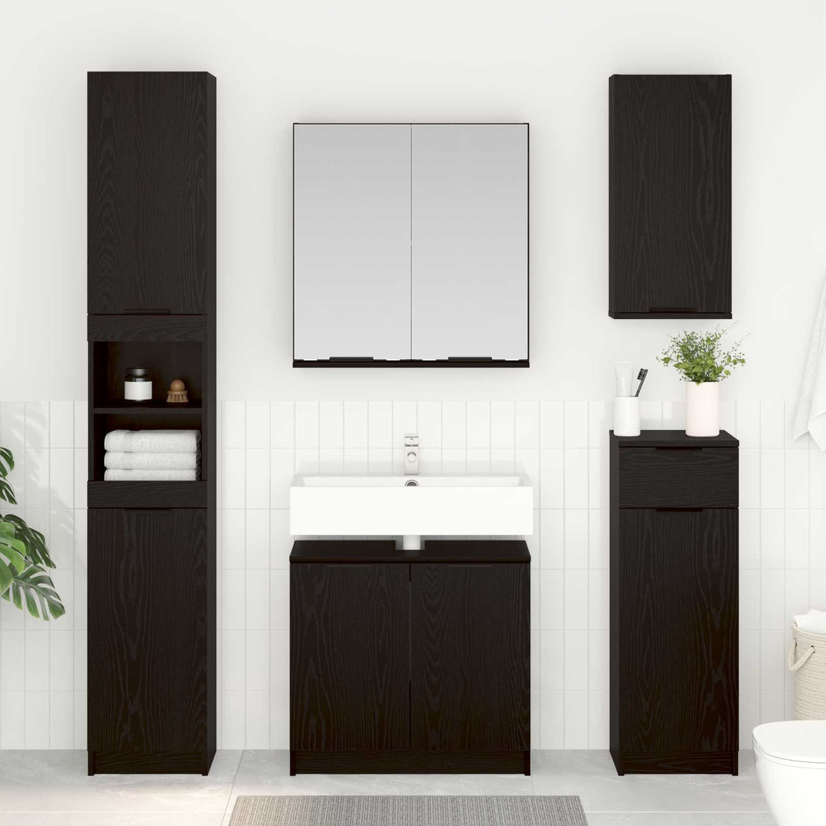 Ensemble de mobilier de salle de bain 4 pc Chêne noir