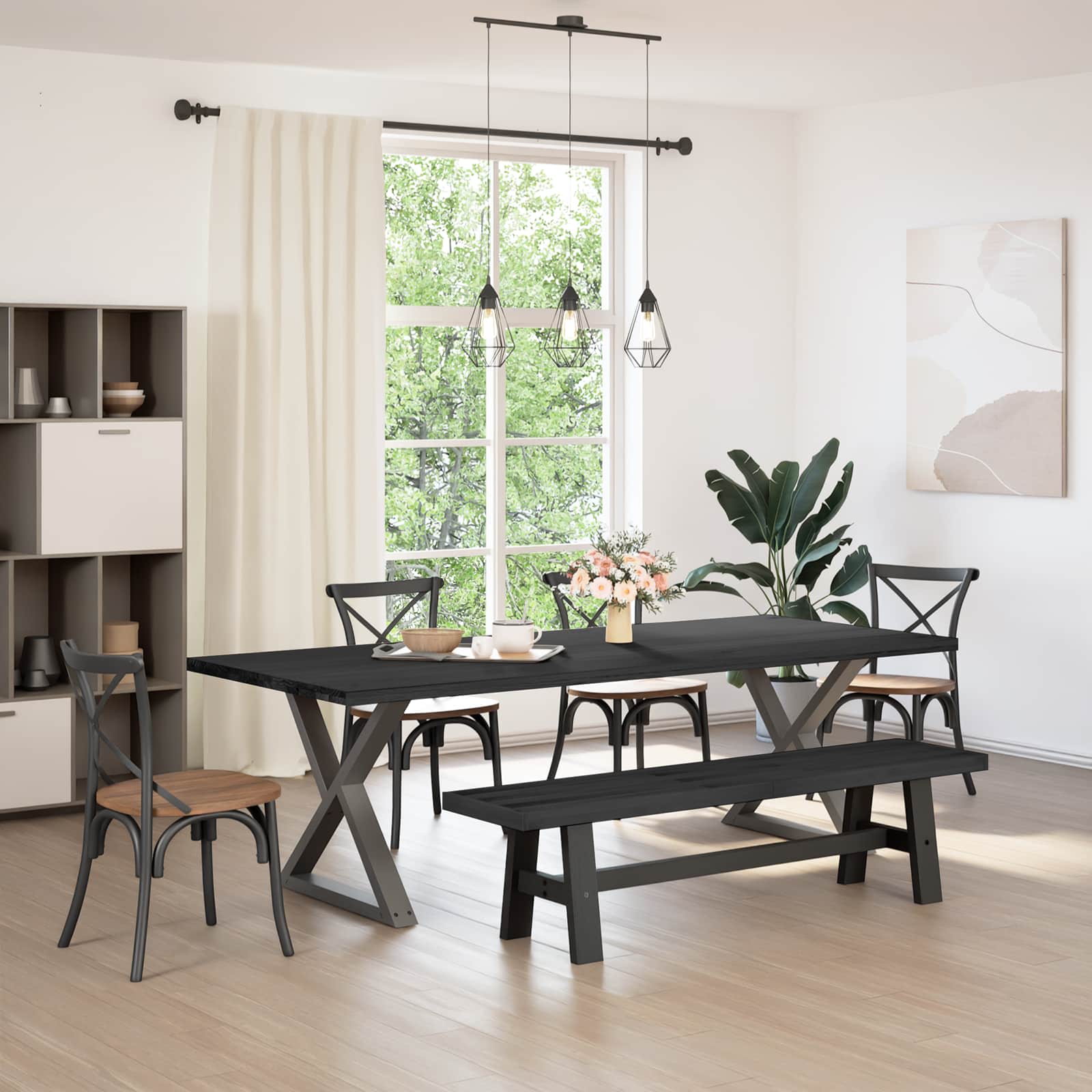 Banc de salle à manger NOAIN 180 x 41 x 45 cm Pin massif Noir - XIOS