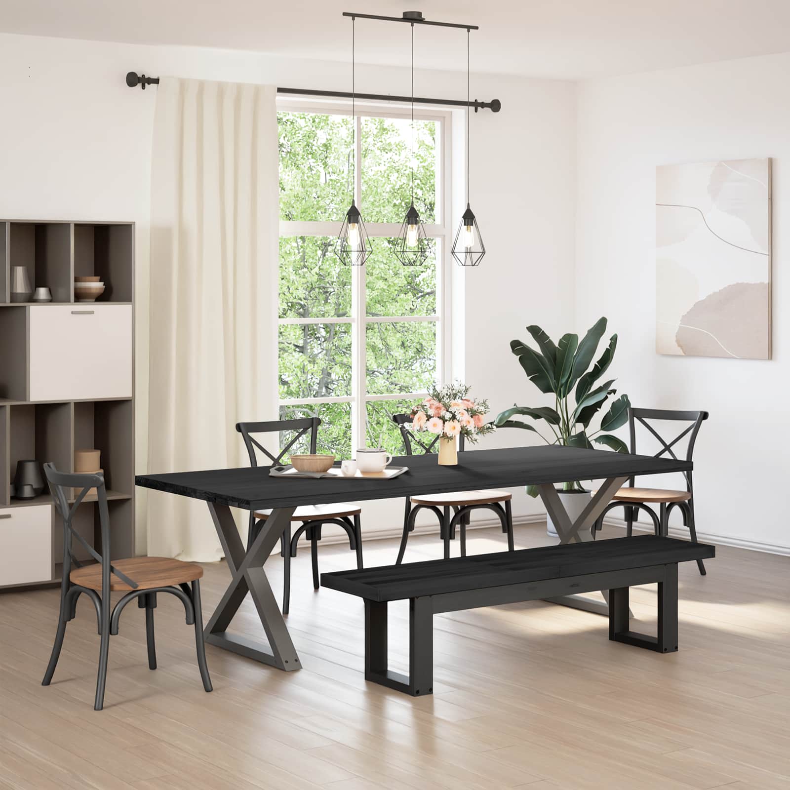 Banc de salle à manger NOAIN 160 x 41 x 45 cm Pin massif Noir - XIOS