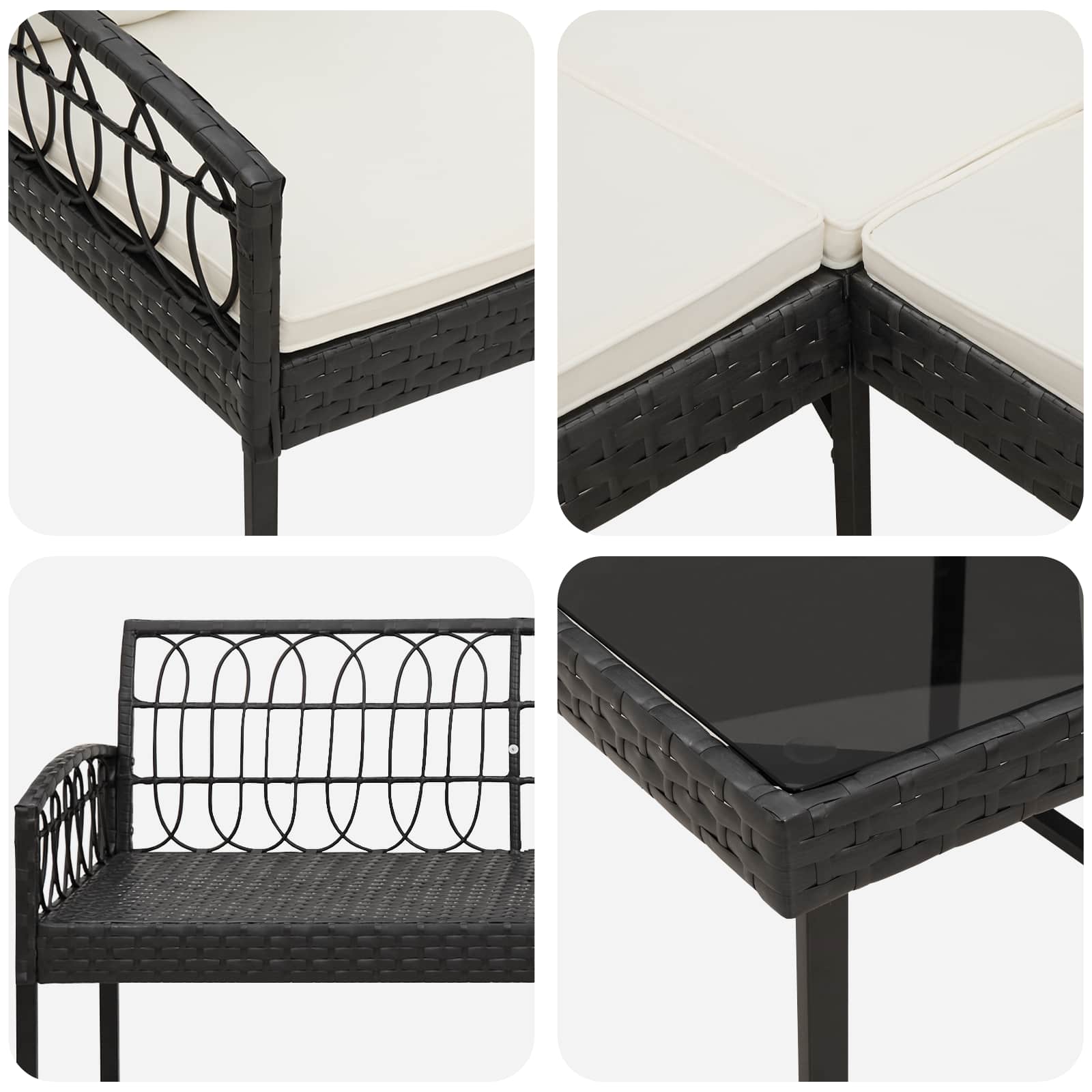 Ensemble de canapé de jardin avec coussin 2 pcs Noir et Crème - XIOS