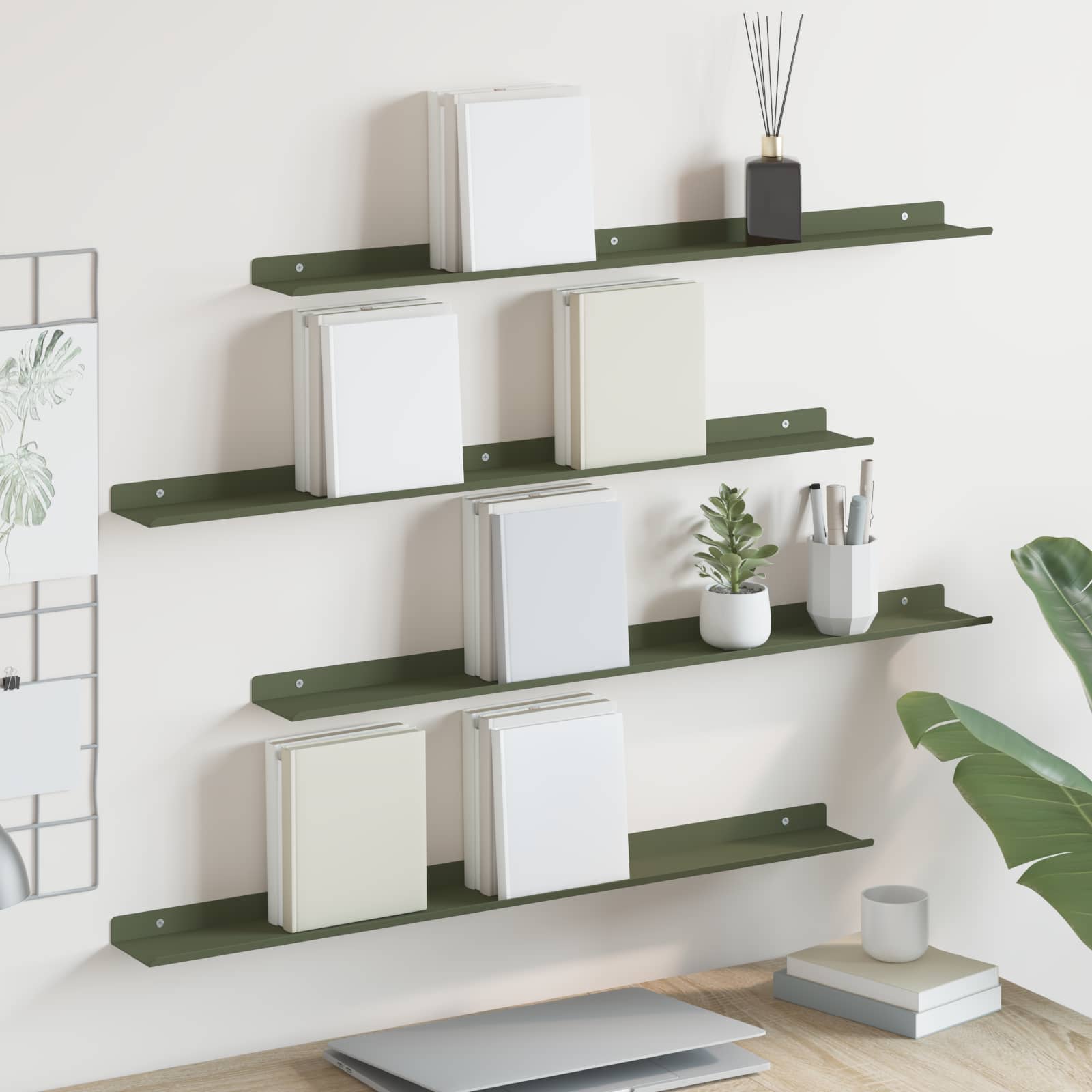 Étagère Murale avec étagère 4 pcs Vert olive 80 x 9 x 2,5 cm - XIOS