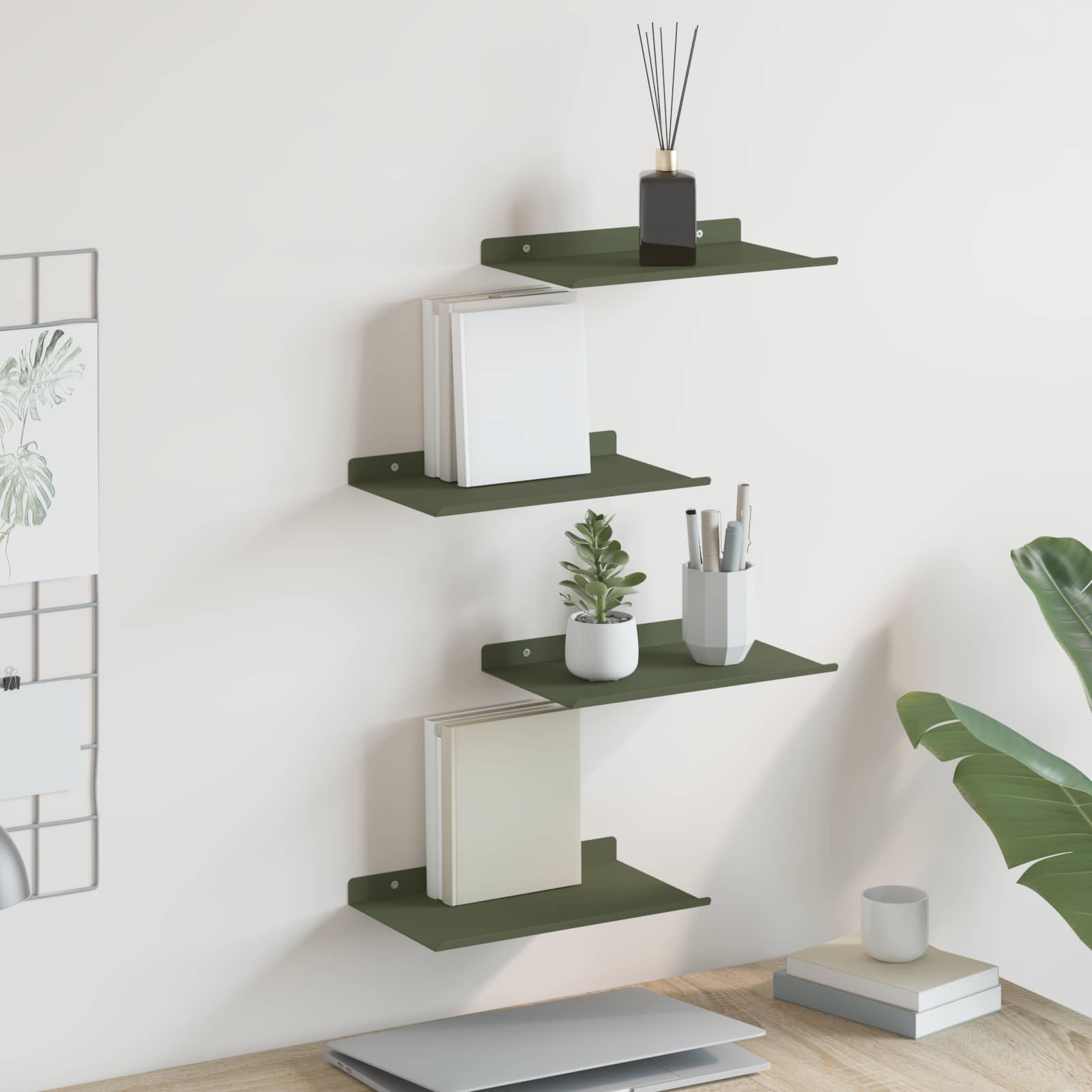 Étagère Murale avec étagère 4 pcs Vert olive 30 x 18 x 2,5 cm - XIOS