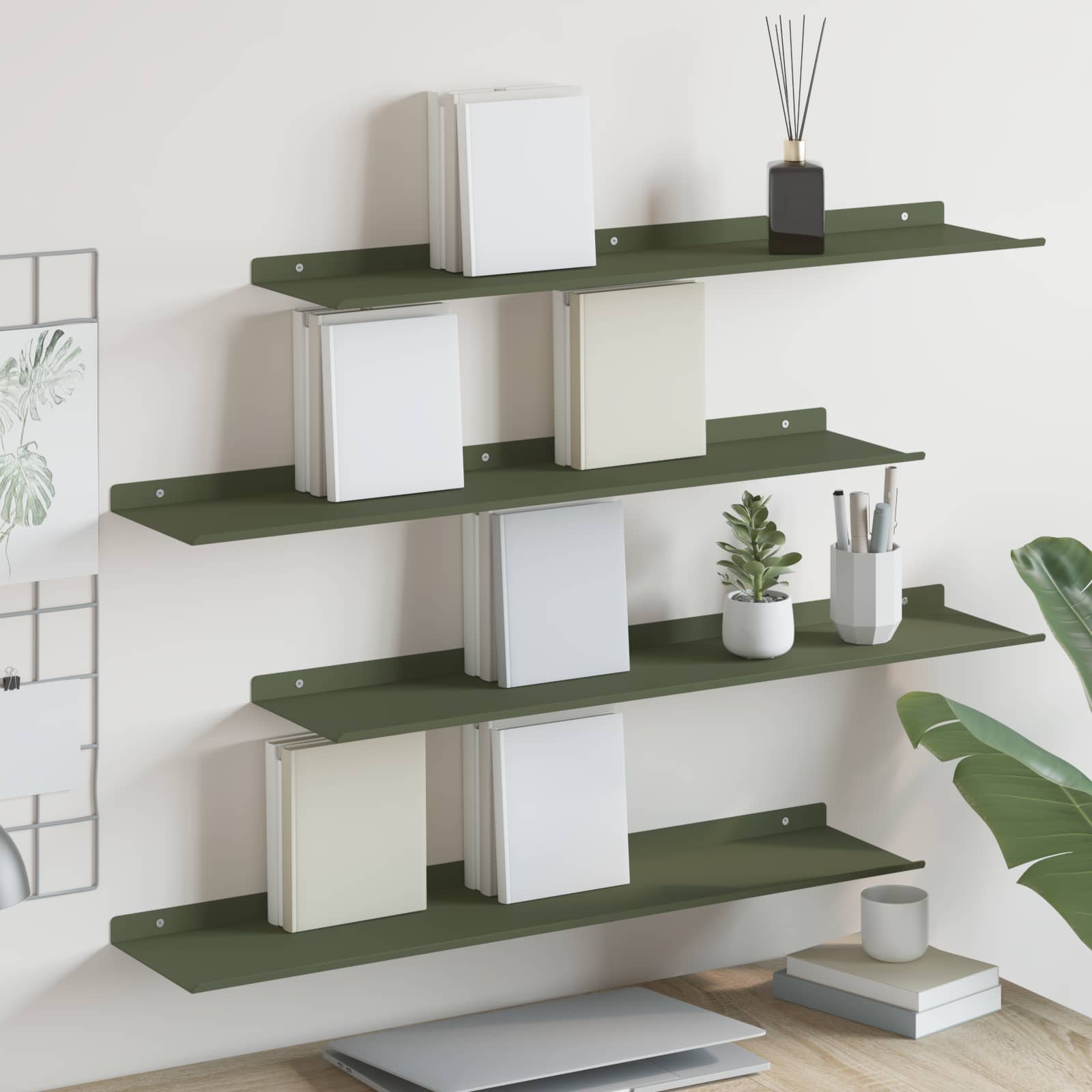 Étagère Murale avec étagère 4 pcs Vert olive 80 x 18 x 2,5 cm - XIOS