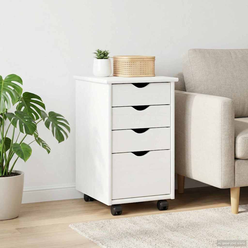 Cabinet roulant avec roue Blanc 34 x 39 x 56 cm Pin massif