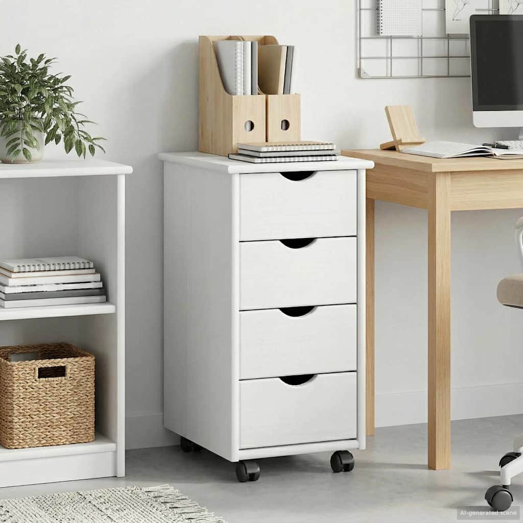 Cabinet roulant Blanc 34 x 39 x 65,5 cm Bois de Pin Massif - XIOS