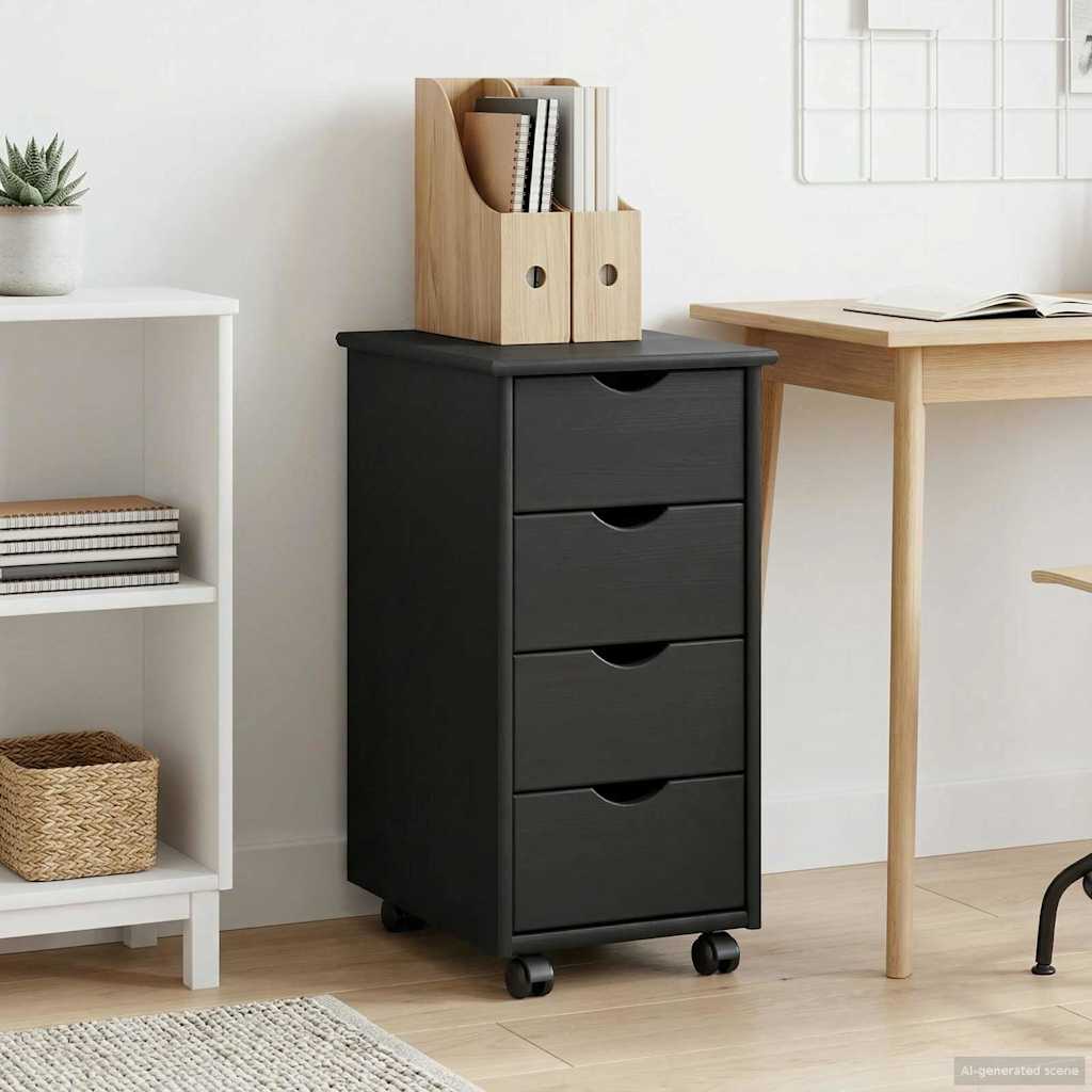 Cabinet roulant Gris 34 x 39 x 65,5 cm Bois de Pin Massif - XIOS