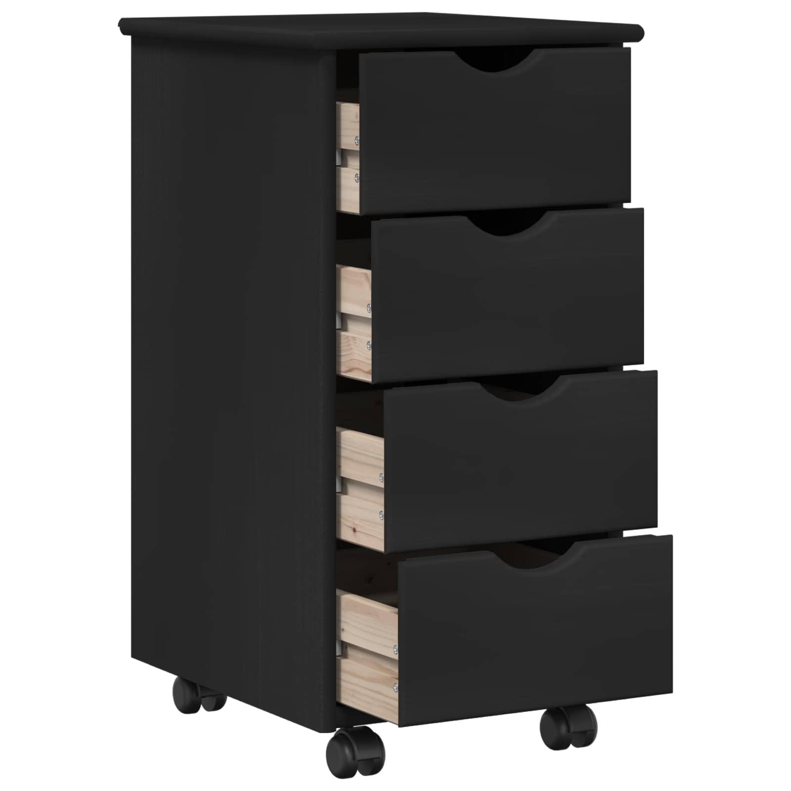 Cabinet roulant Noir 34 x 39 x 65,5 cm Bois de Pin Massif - XIOS
