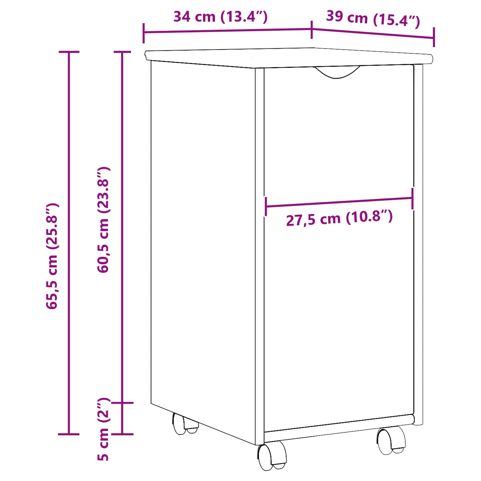 Cabinet roulant Gris 34 x 39 x 65,5 cm Bois de Pin Massif - XIOS