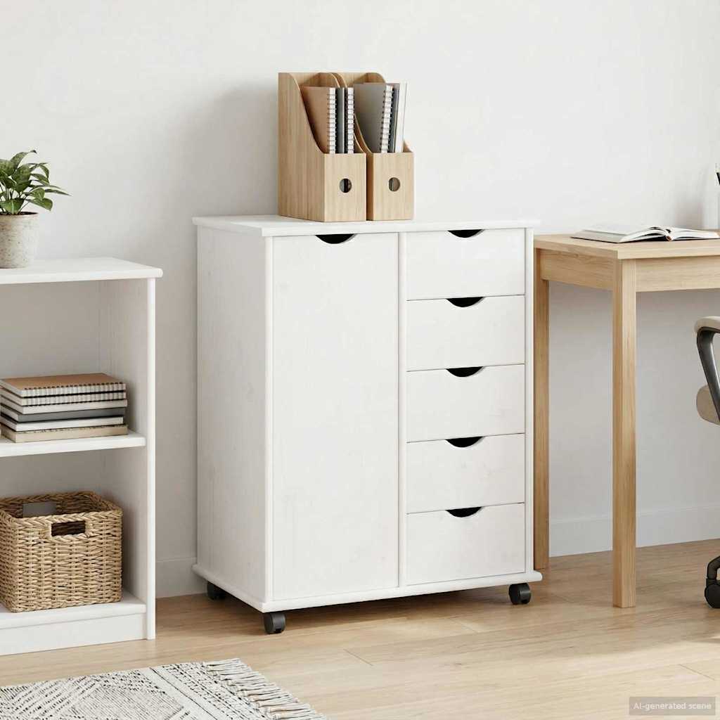 Cabinet roulant Blanc 63,5 x 39 x 79 cm Bois de Pin Massif - XIOS