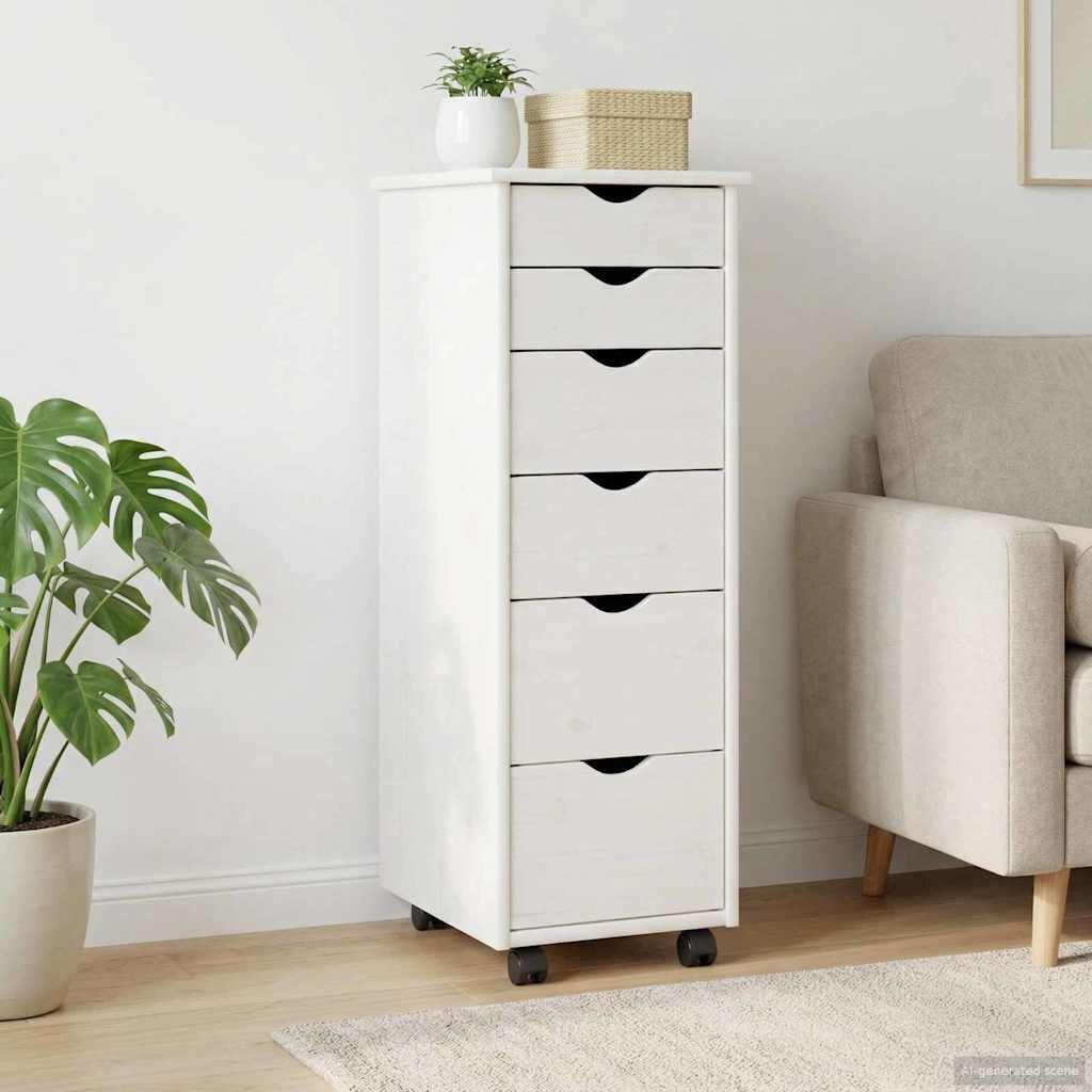 Cabinet roulant Blanc 34 x 39 x 93,5 cm Bois de Pin Massif - XIOS