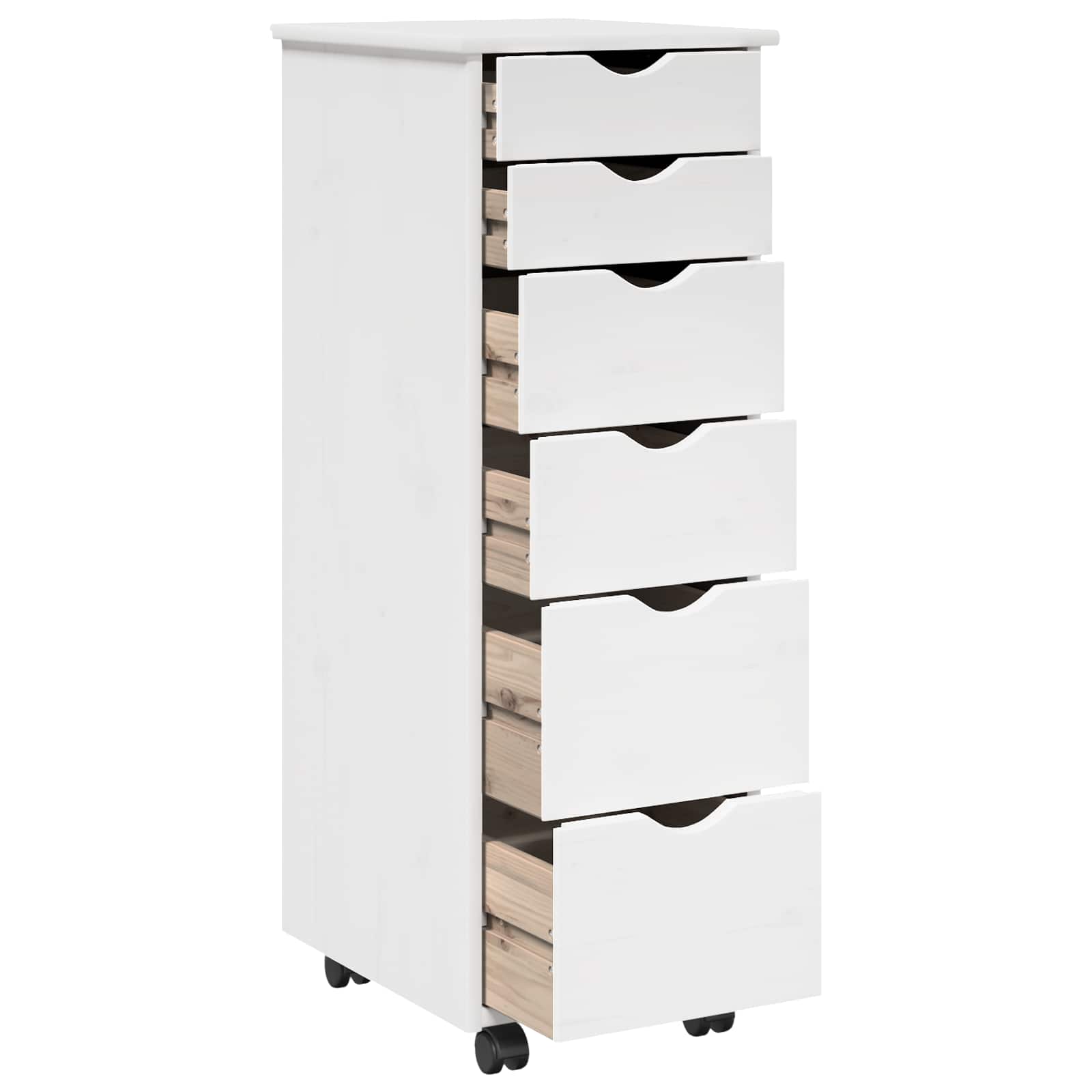 Cabinet roulant Blanc 34 x 39 x 93,5 cm Bois de Pin Massif - XIOS