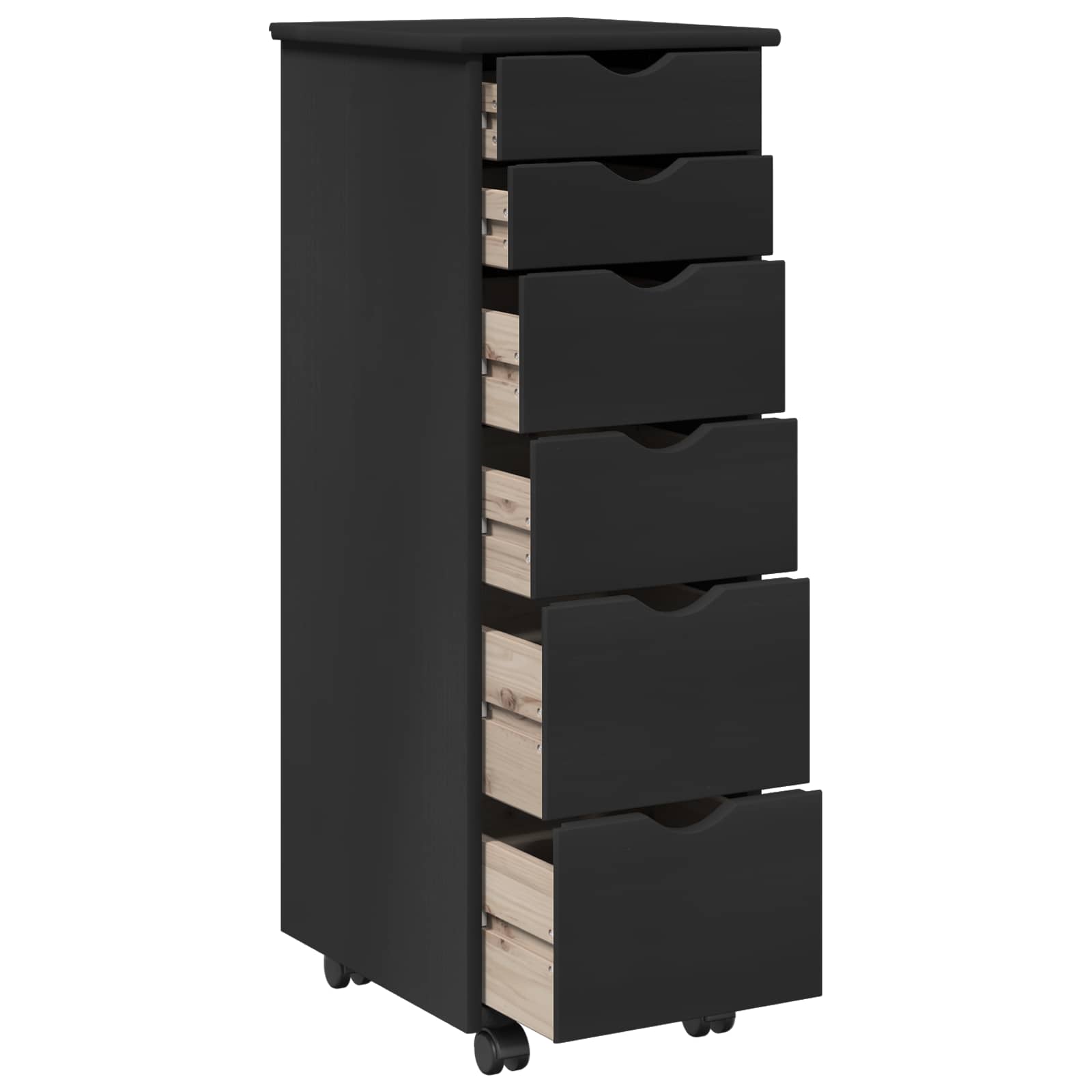 Cabinet roulant Noir 34 x 39 x 93,5 cm Bois de Pin Massif - XIOS