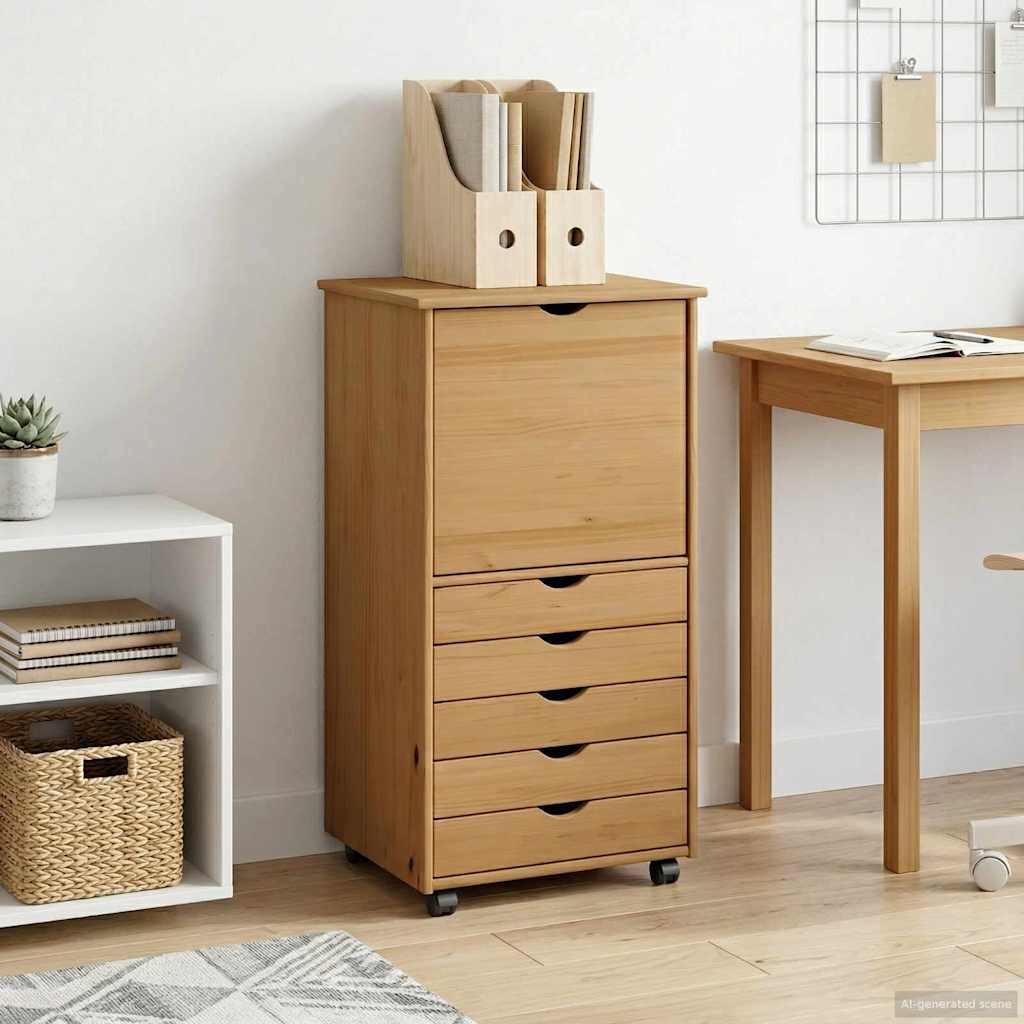 Cabinet roulant Marron miel 53 x 39 x 103 cm Bois de Pin Massif - XIOS
