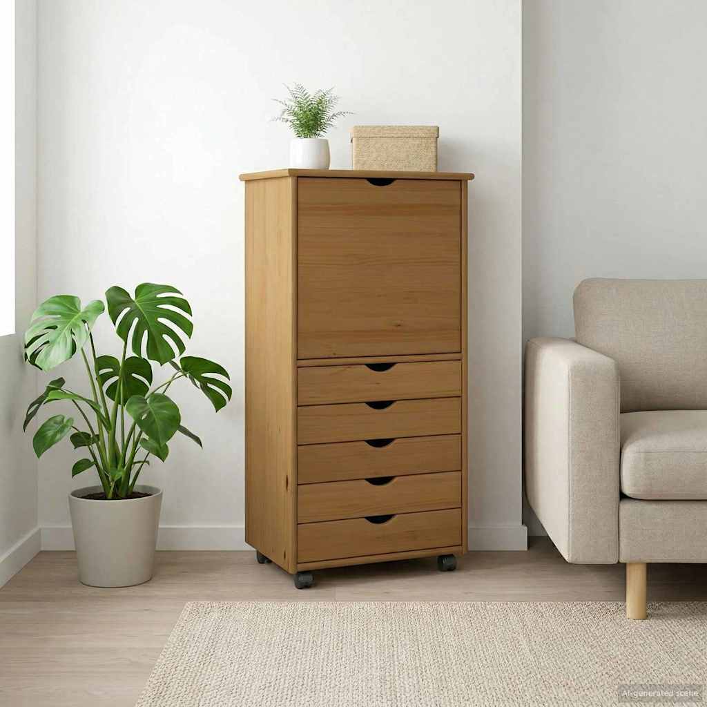 Cabinet roulant Marron miel 53 x 39 x 103 cm Bois de Pin Massif - XIOS