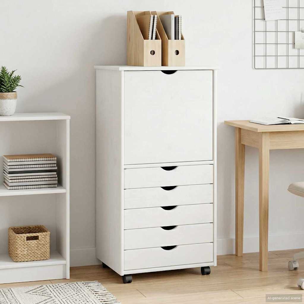 Cabinet roulant Blanc 53 x 39 x 103 cm Bois de Pin Massif - XIOS
