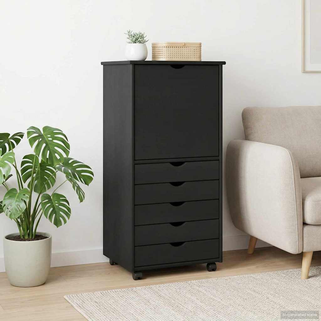 Cabinet roulant Gris 53 x 39 x 103 cm Bois de Pin Massif - XIOS