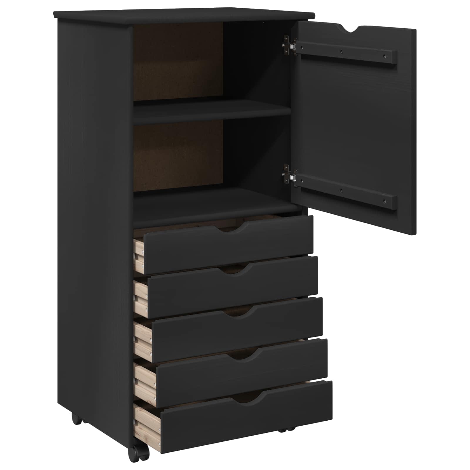 Cabinet roulant Noir 53 x 39 x 103 cm Bois de Pin Massif - XIOS