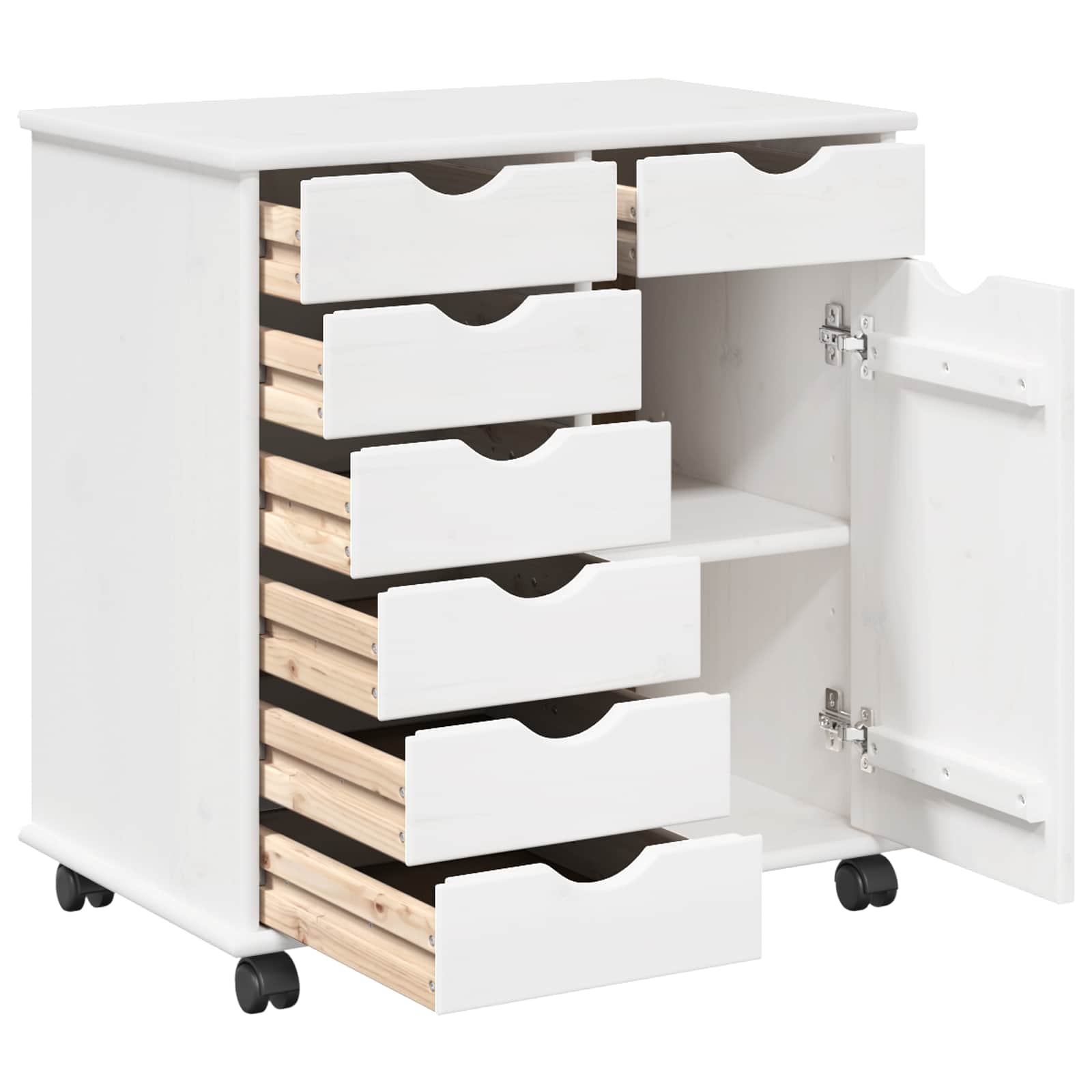Cabinet roulant Blanc 63,5 x 39 x 65,5 cm Bois de Pin Massif - XIOS