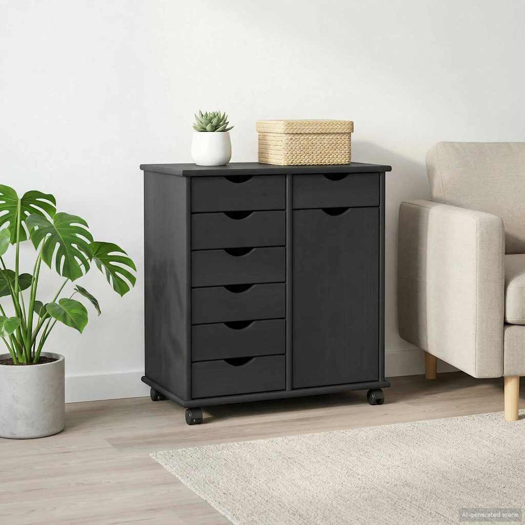 Cabinet roulant Gris 63,5 x 39 x 65,5 cm Bois de Pin Massif - XIOS