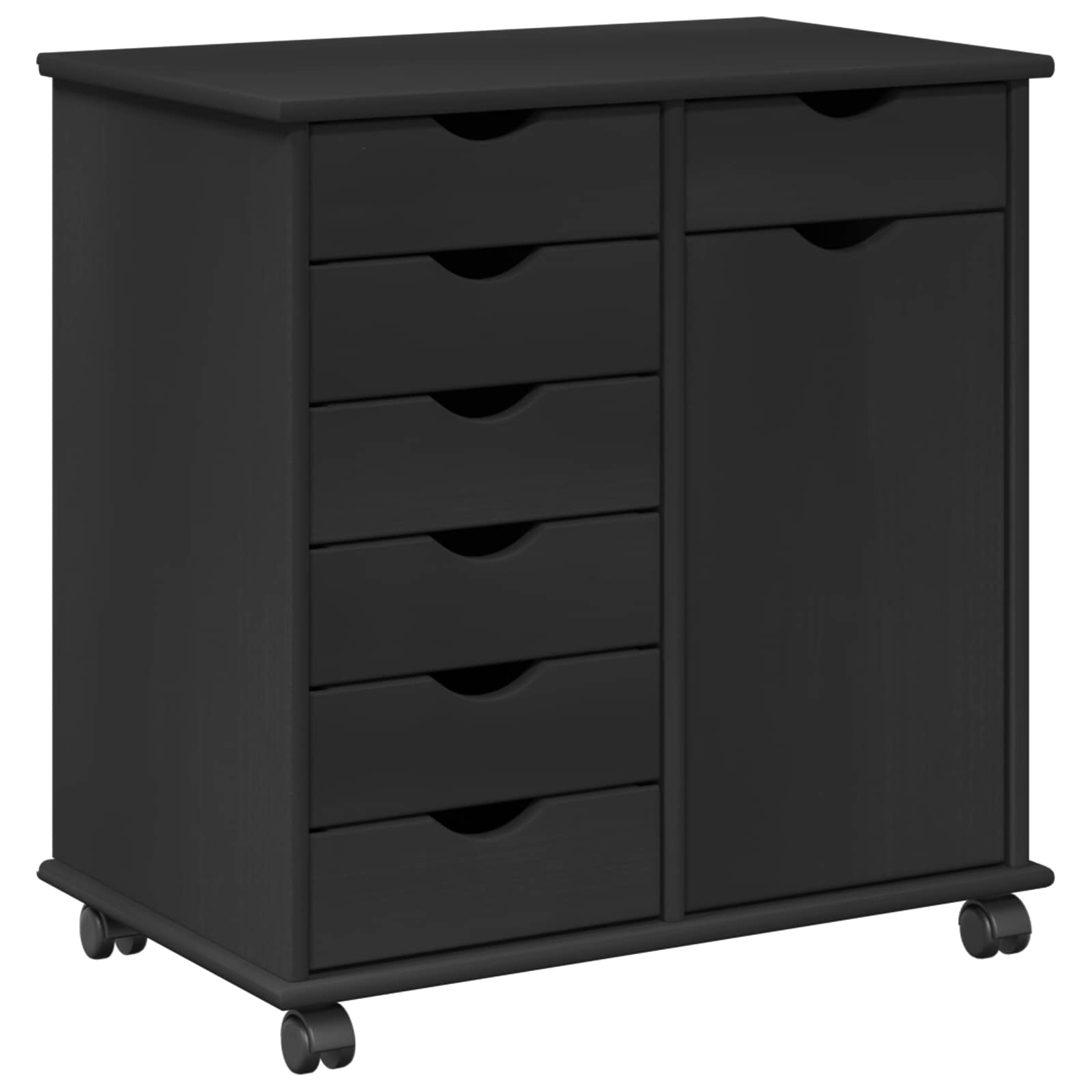Cabinet roulant Noir 63,5 x 39 x 65,5 cm Bois de Pin Massif - XIOS
