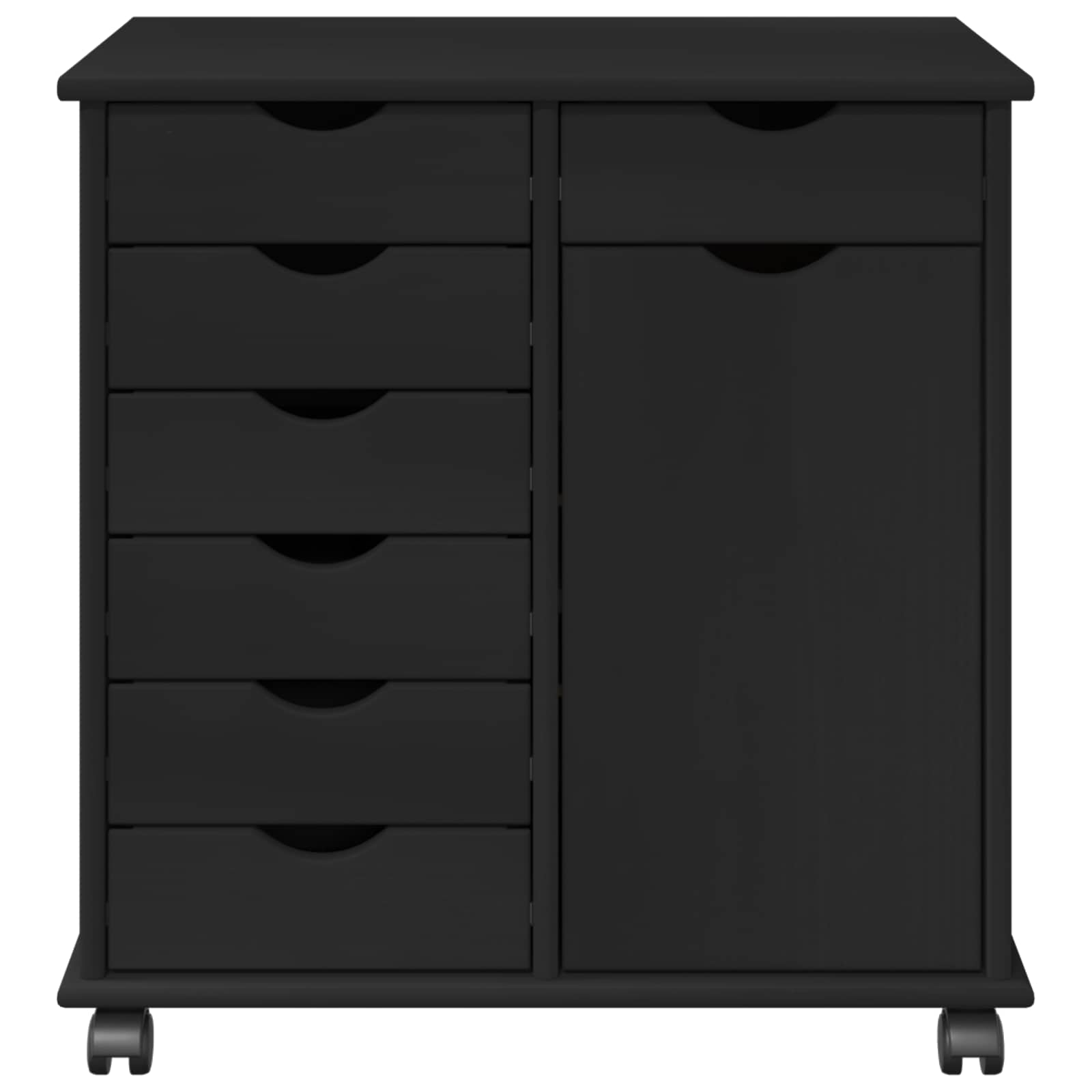 Cabinet roulant Noir 63,5 x 39 x 65,5 cm Bois de Pin Massif - XIOS