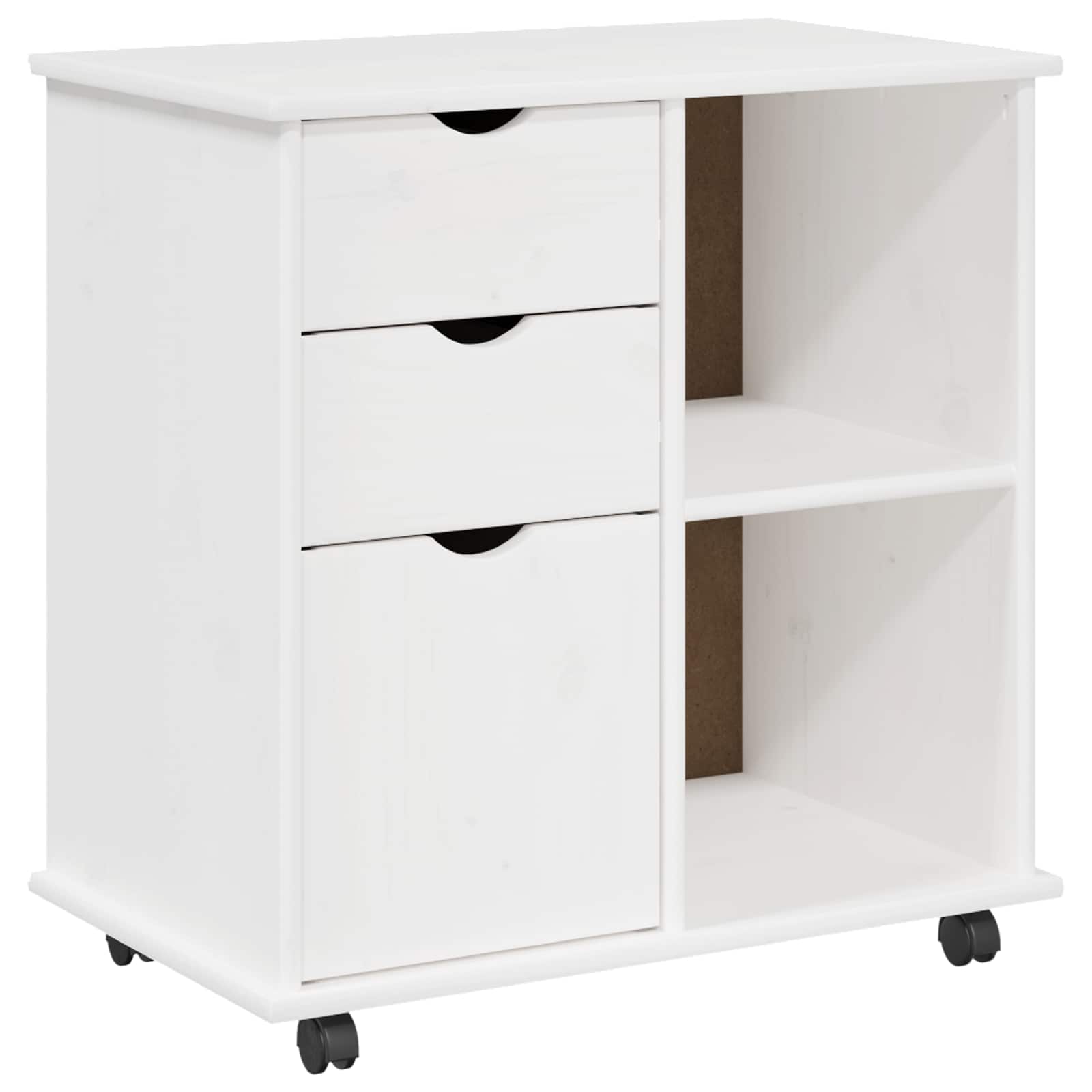 Cabinet roulant Blanc 63,5 x 39 x 65,5 cm Bois de Pin Massif - XIOS