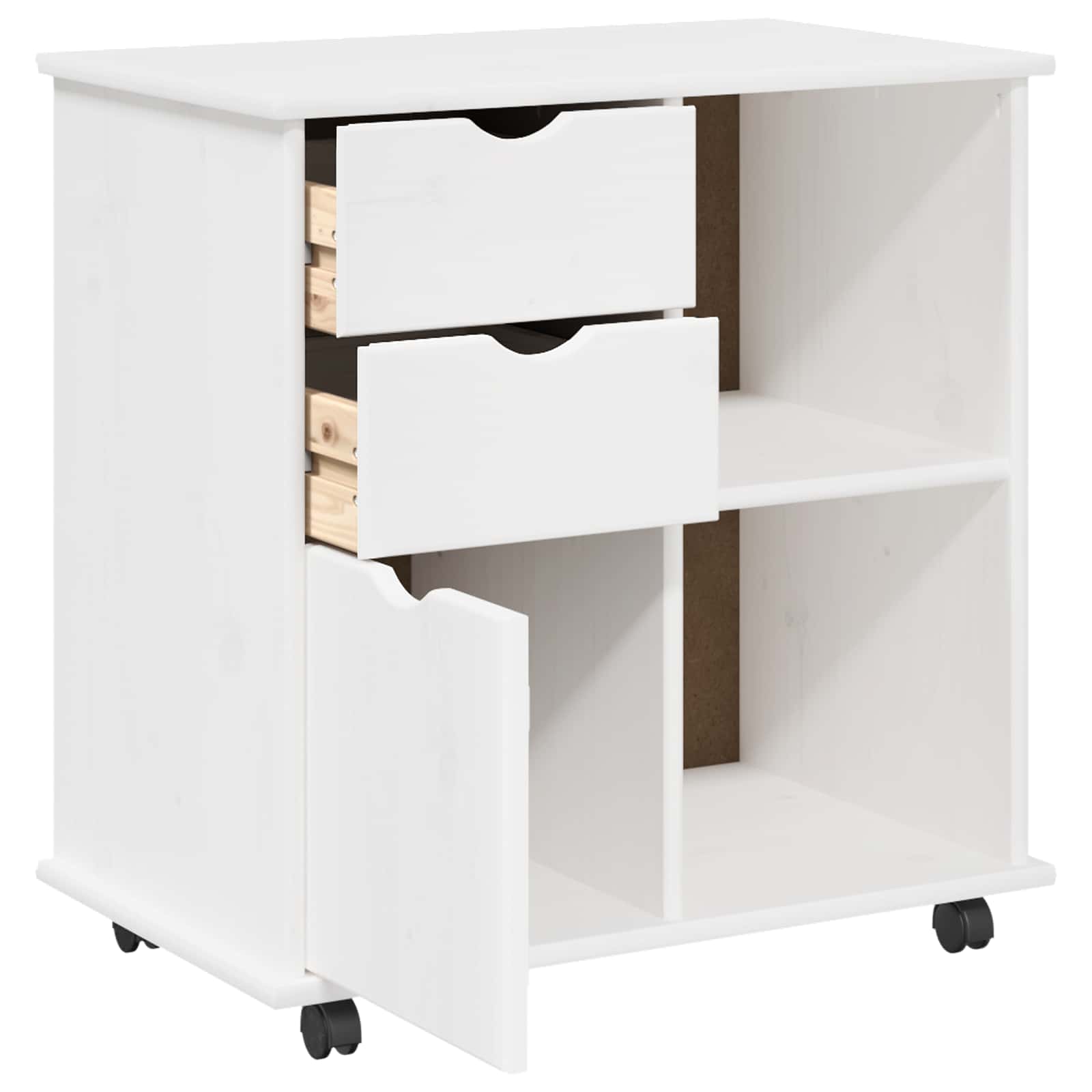 Cabinet roulant Blanc 63,5 x 39 x 65,5 cm Bois de Pin Massif - XIOS
