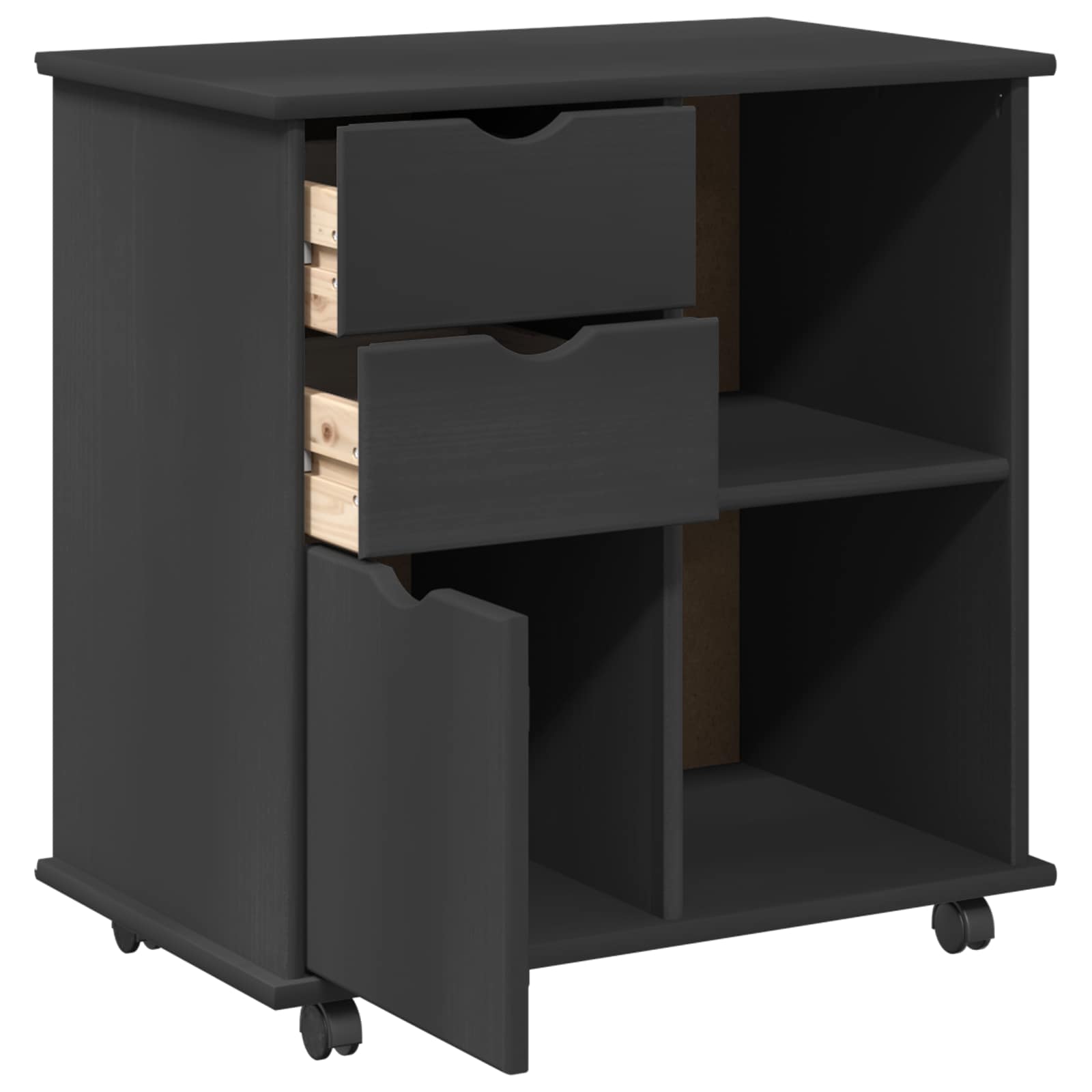 Cabinet roulant Gris 63,5 x 39 x 65,5 cm Bois de Pin Massif - XIOS