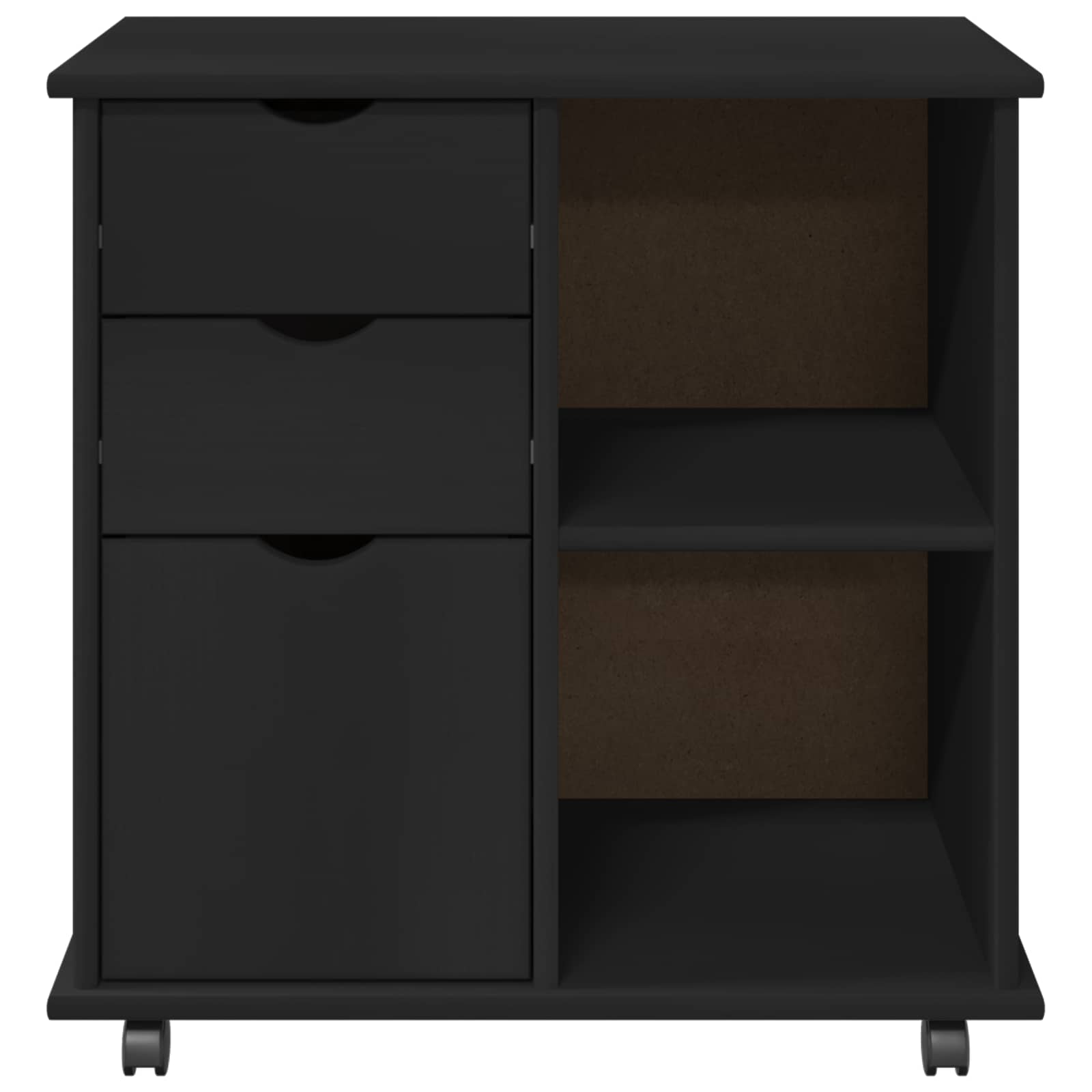 Cabinet roulant Noir 63,5 x 39 x 65,5 cm Bois de Pin Massif - XIOS