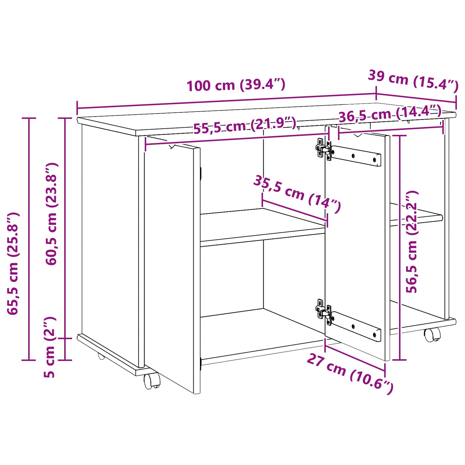 Cabinet roulant avec roue Marron miel 100 x 39 x 65,5 cm - XIOS