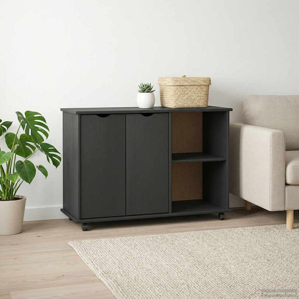 Cabinet roulant Gris 100 x 39 x 65,5 cm Bois de Pin Massif - XIOS