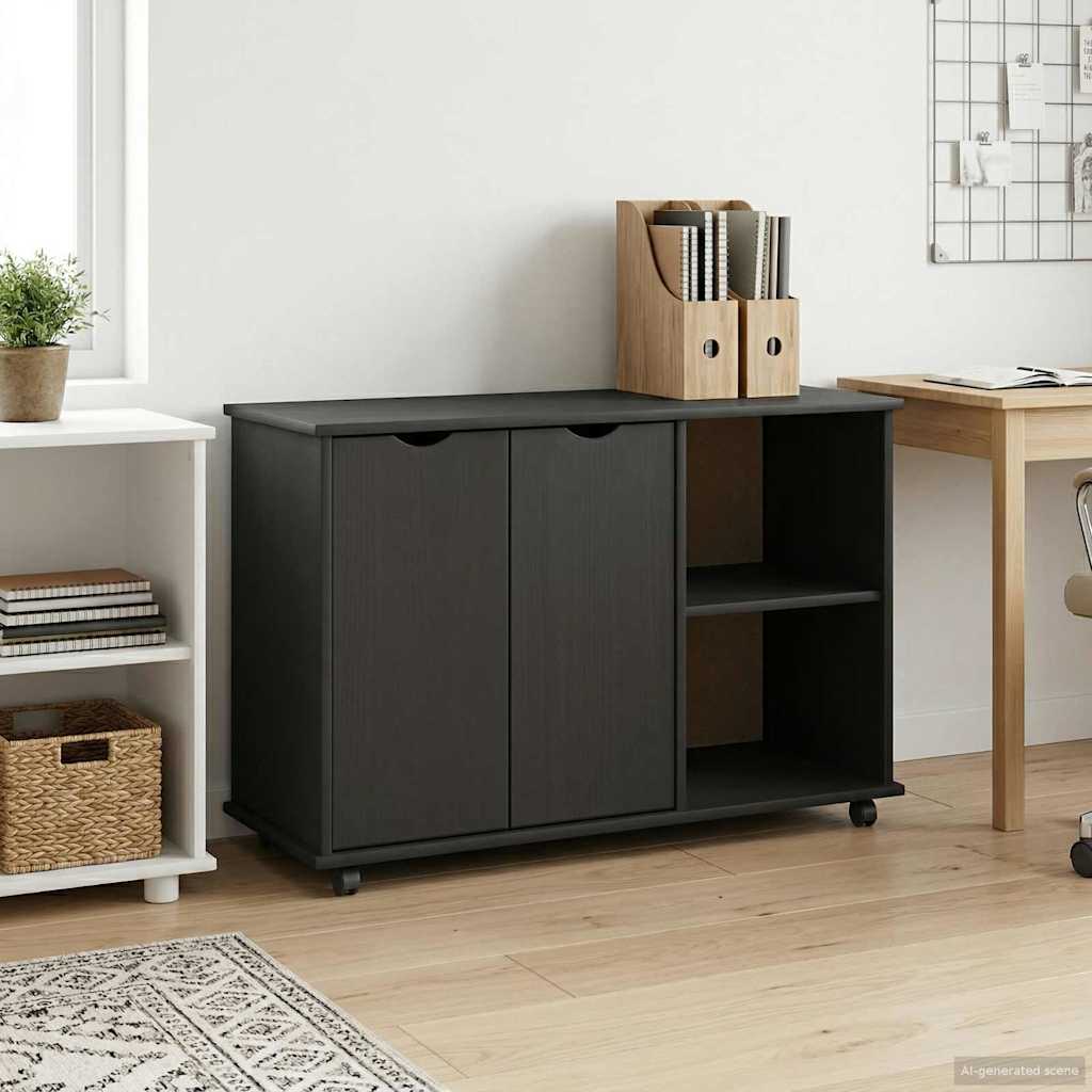 Cabinet roulant Noir 100 x 39 x 65,5 cm Bois de Pin Massif - XIOS