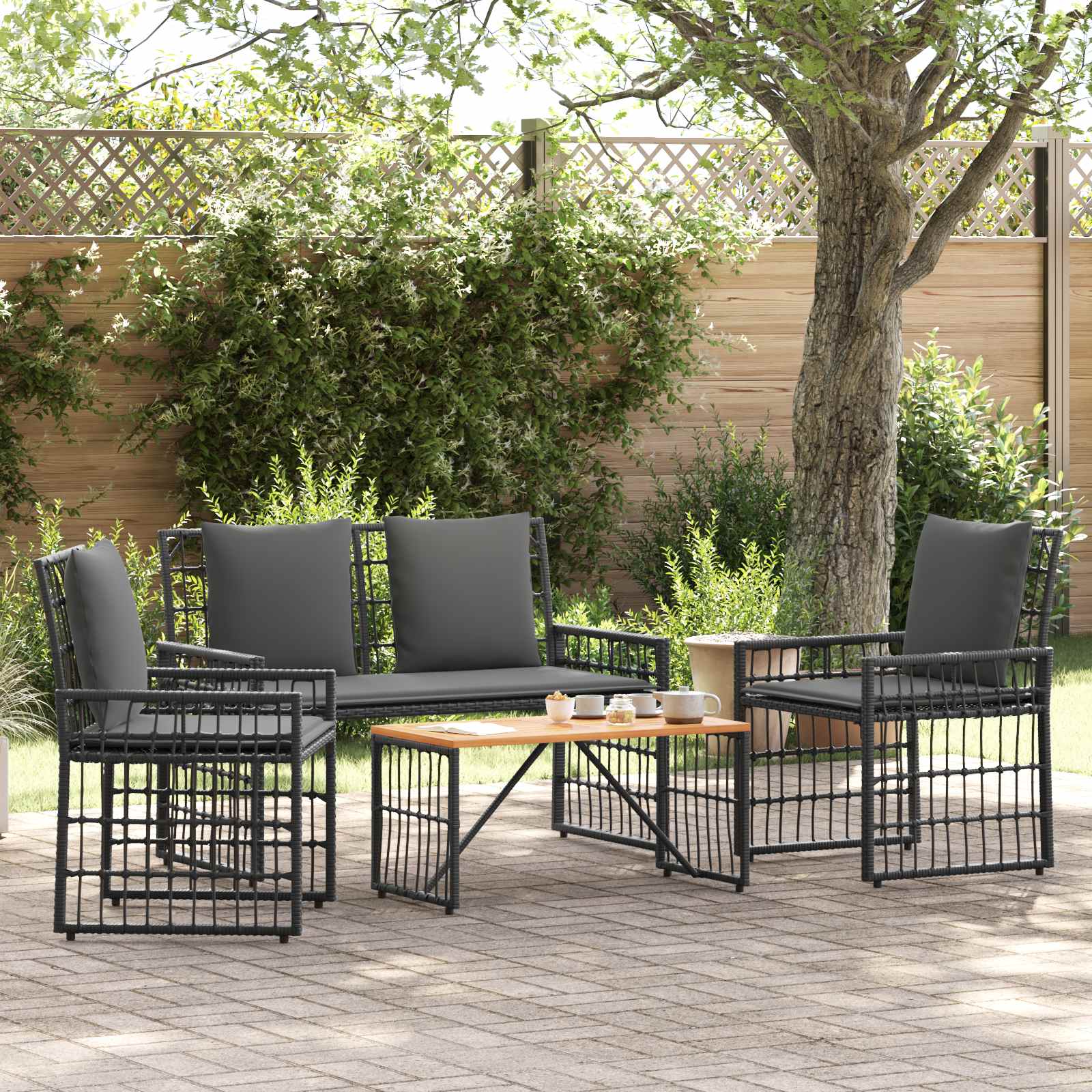 Ensemble de meubles d'extérieur 4 pcs Noir et Gris foncé - XIOS