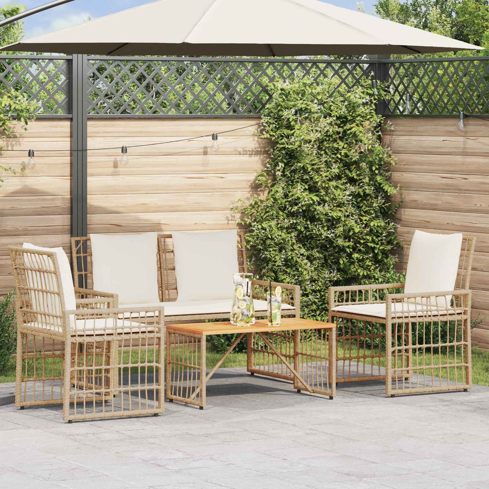 Ensemble de meubles d'extérieur 4 pcs Blanc Naturel et Crème - XIOS