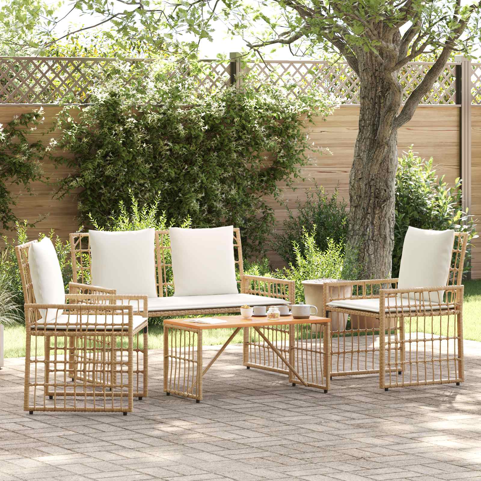 Ensemble de meubles d'extérieur 4 pcs Blanc Naturel et Crème - XIOS