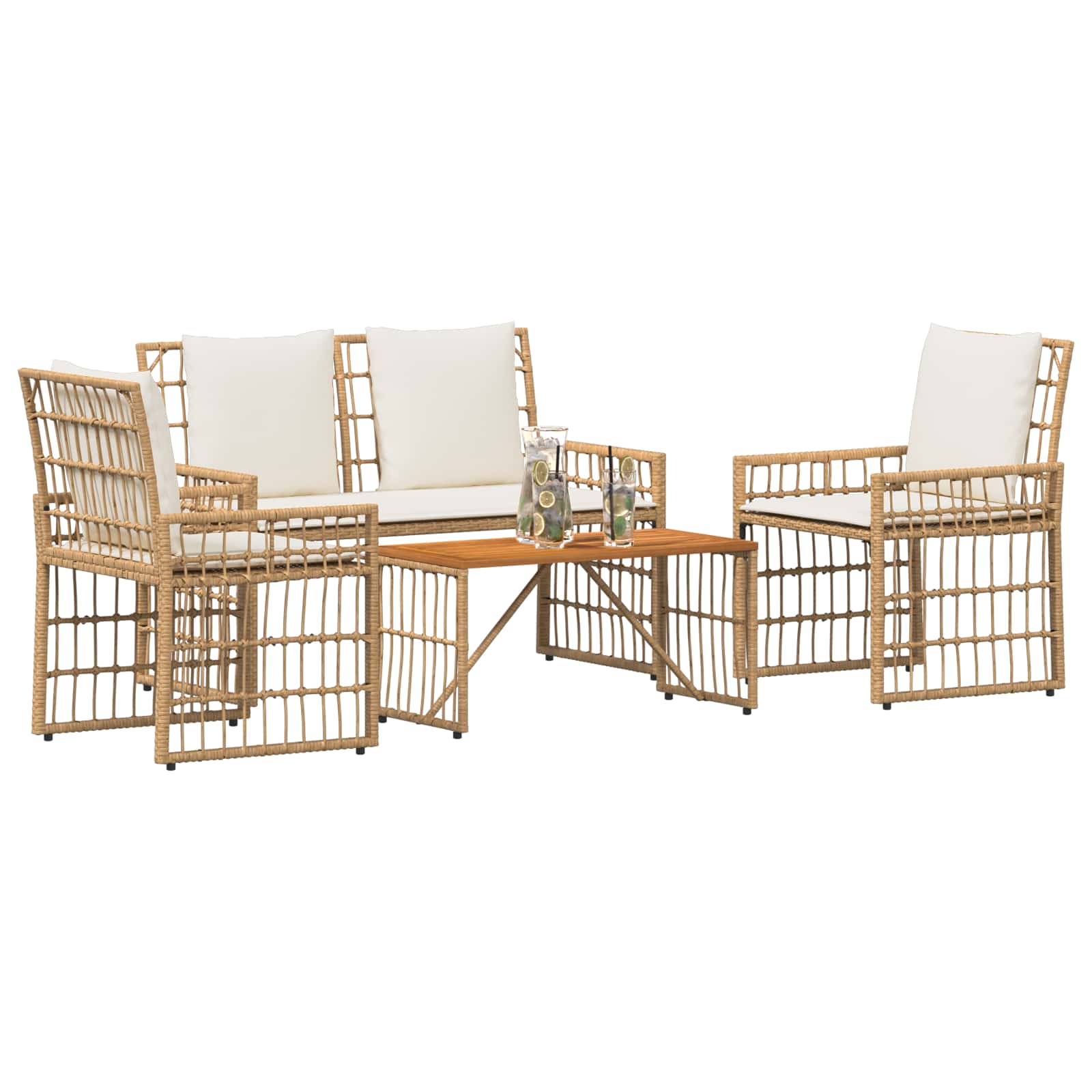 Ensemble de meubles d'extérieur 4 pcs Blanc Naturel et Crème - XIOS