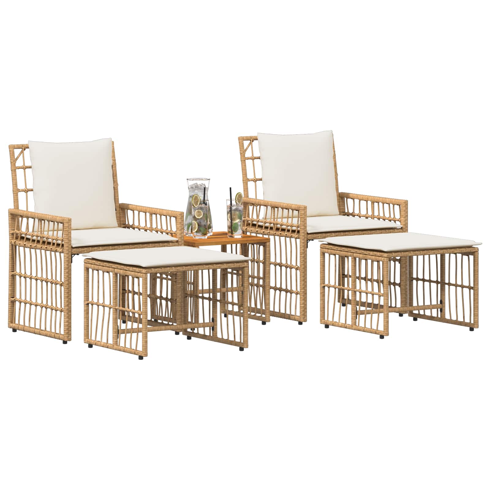 Ensemble de meubles d'extérieur 5 pcs Blanc Naturel et Crème - XIOS