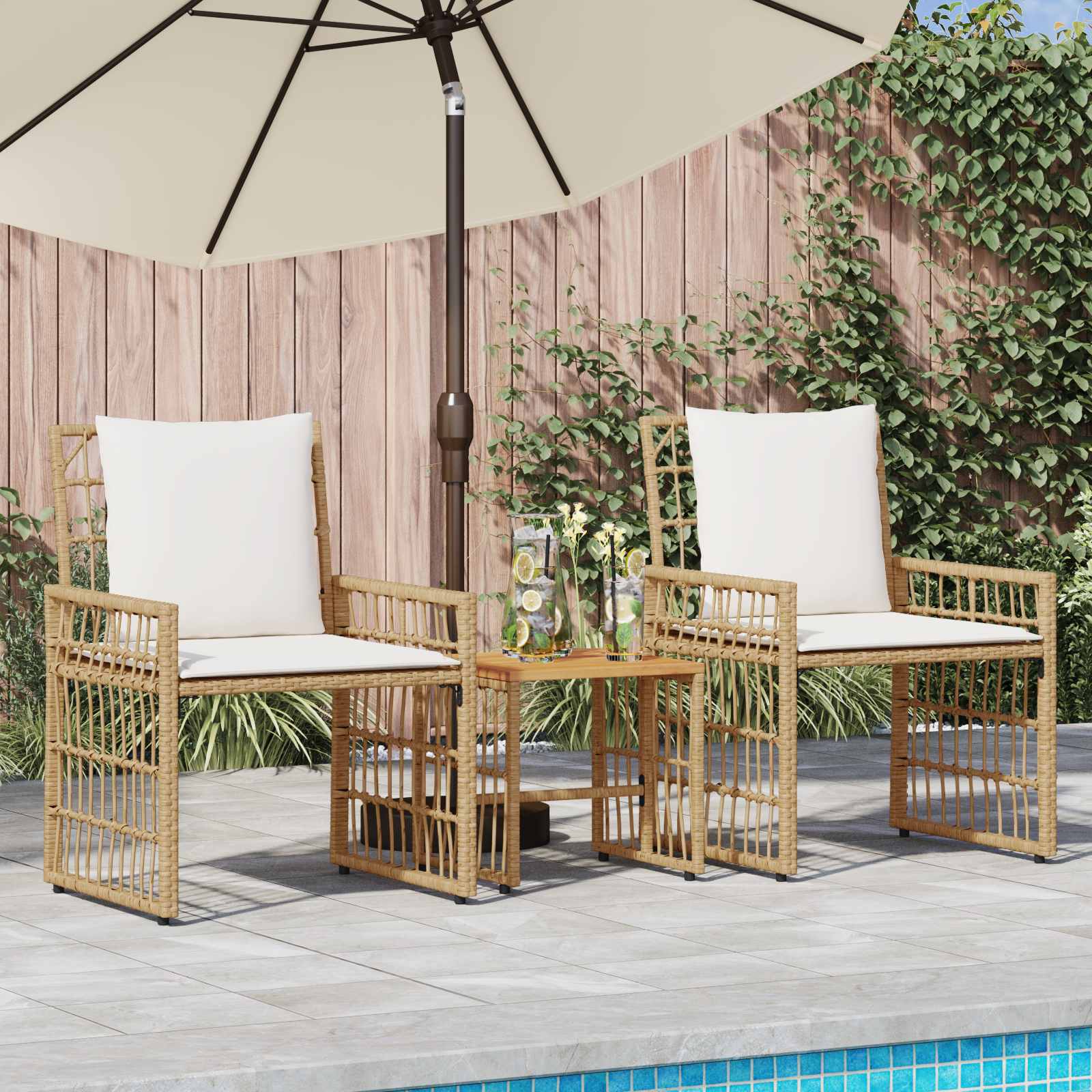Ensemble de meubles d'extérieur 3 pcs Blanc Naturel et Crème - XIOS