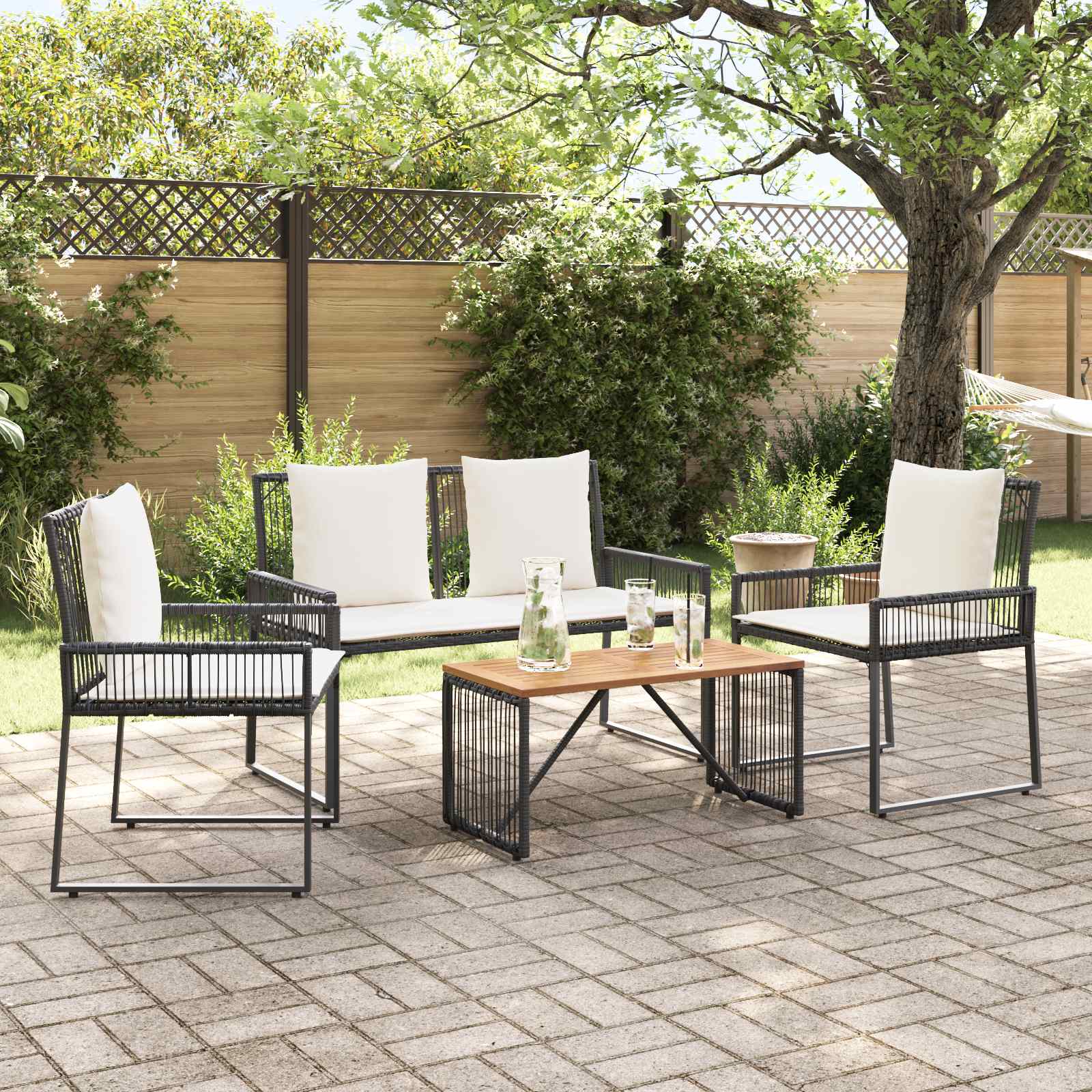 Ensemble de meubles d'extérieur 4 pcs Noir et blanc crème - XIOS
