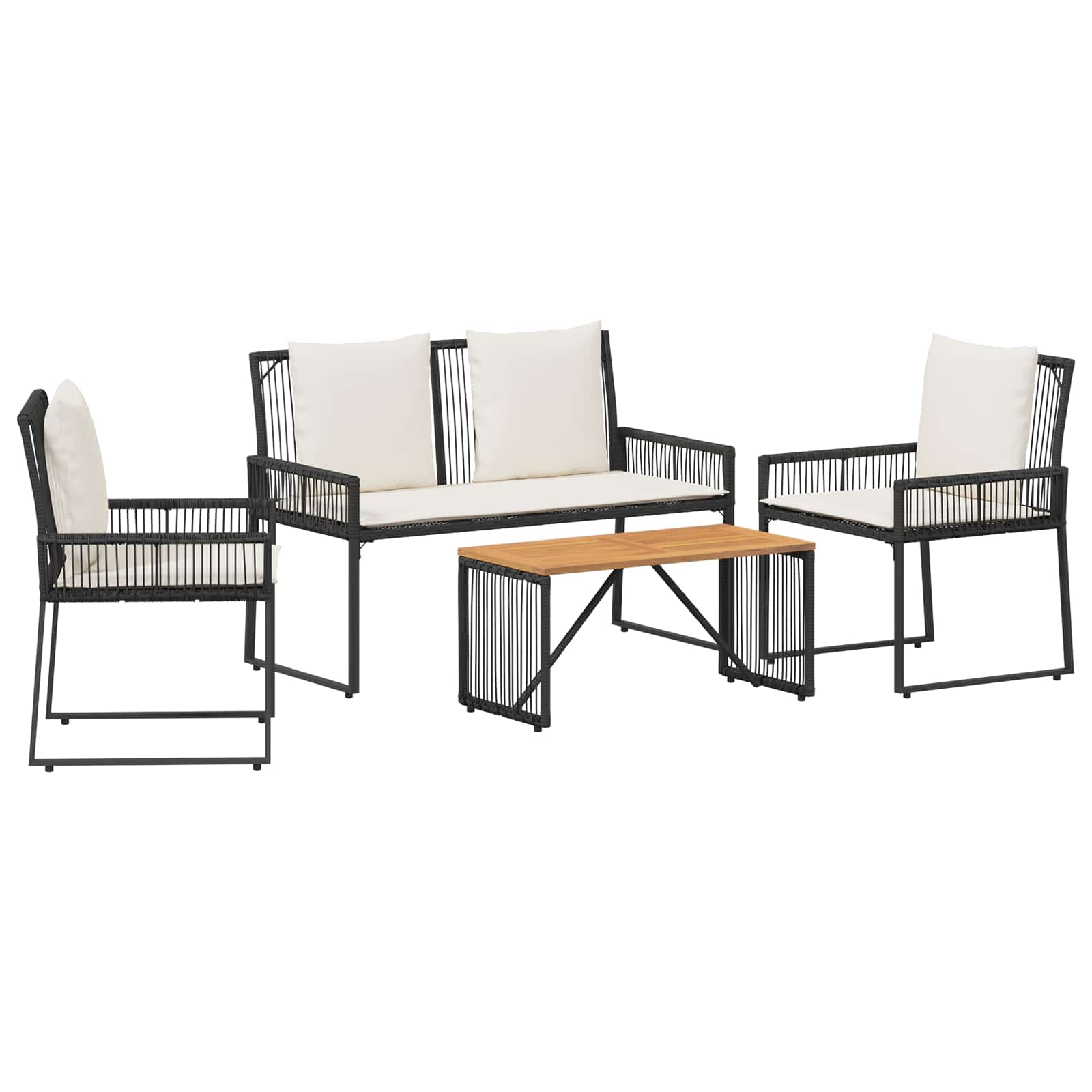 Ensemble de meubles d'extérieur 4 pcs Noir et blanc crème - XIOS