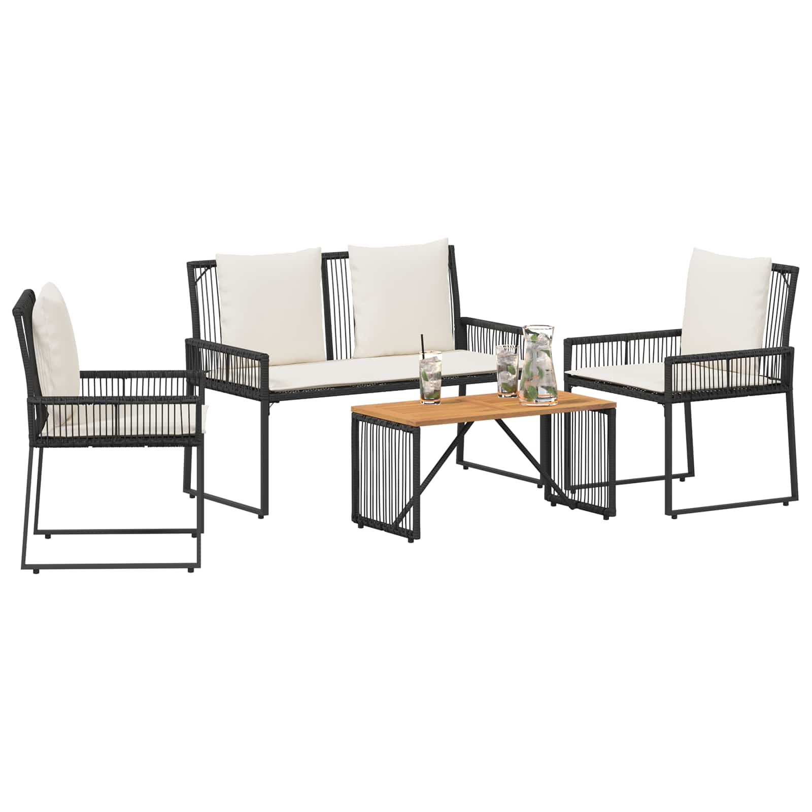 Ensemble de meubles d'extérieur 4 pcs Noir et blanc crème - XIOS