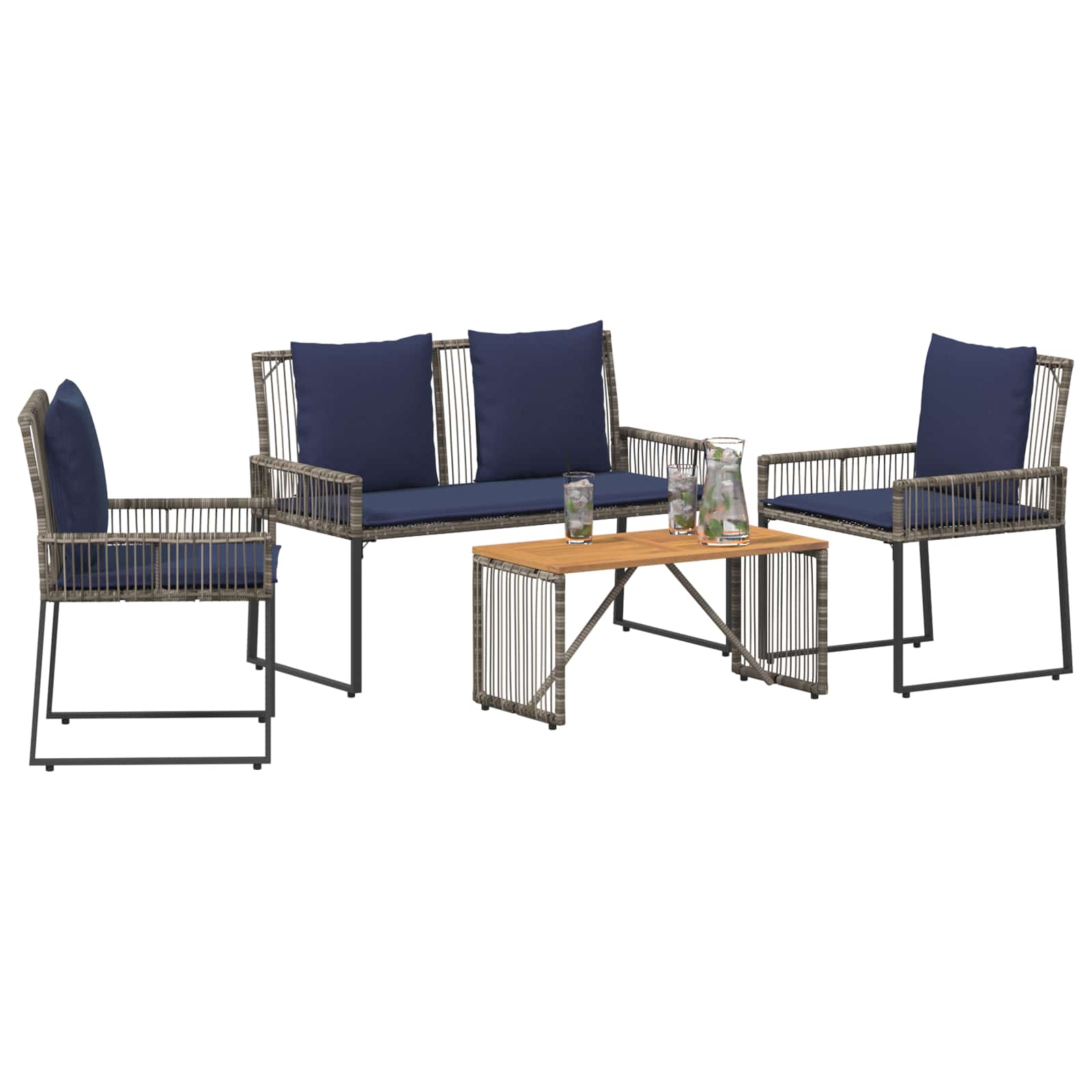 Ensemble de meubles d'extérieur 9 pcs Gris et bleu marine - XIOS