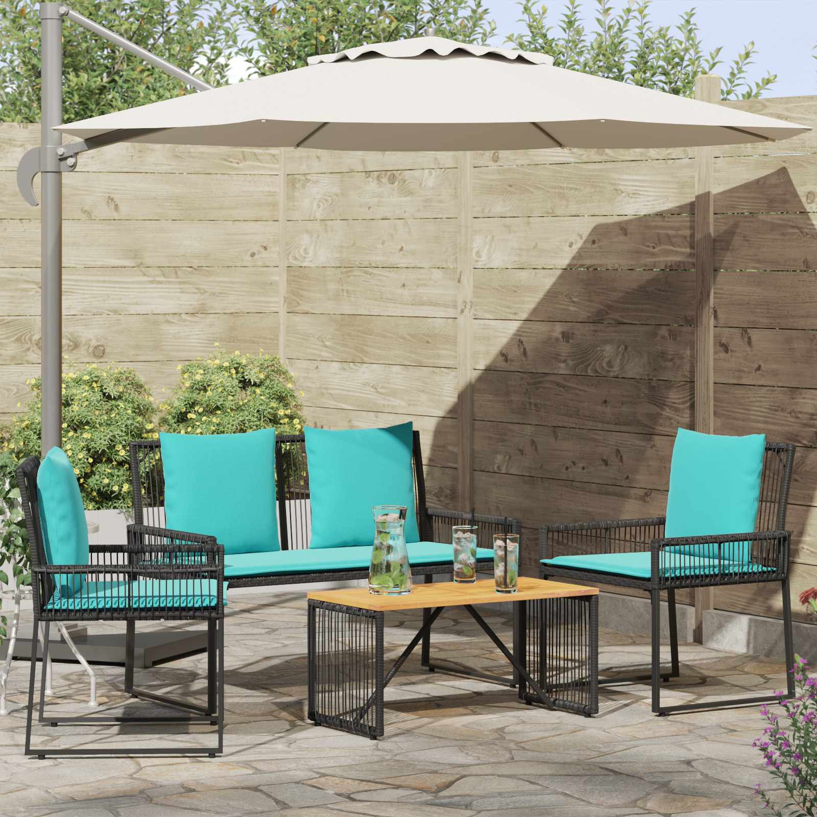 Ensemble de meubles d'extérieur 9 pcs Noir et turquoise - XIOS